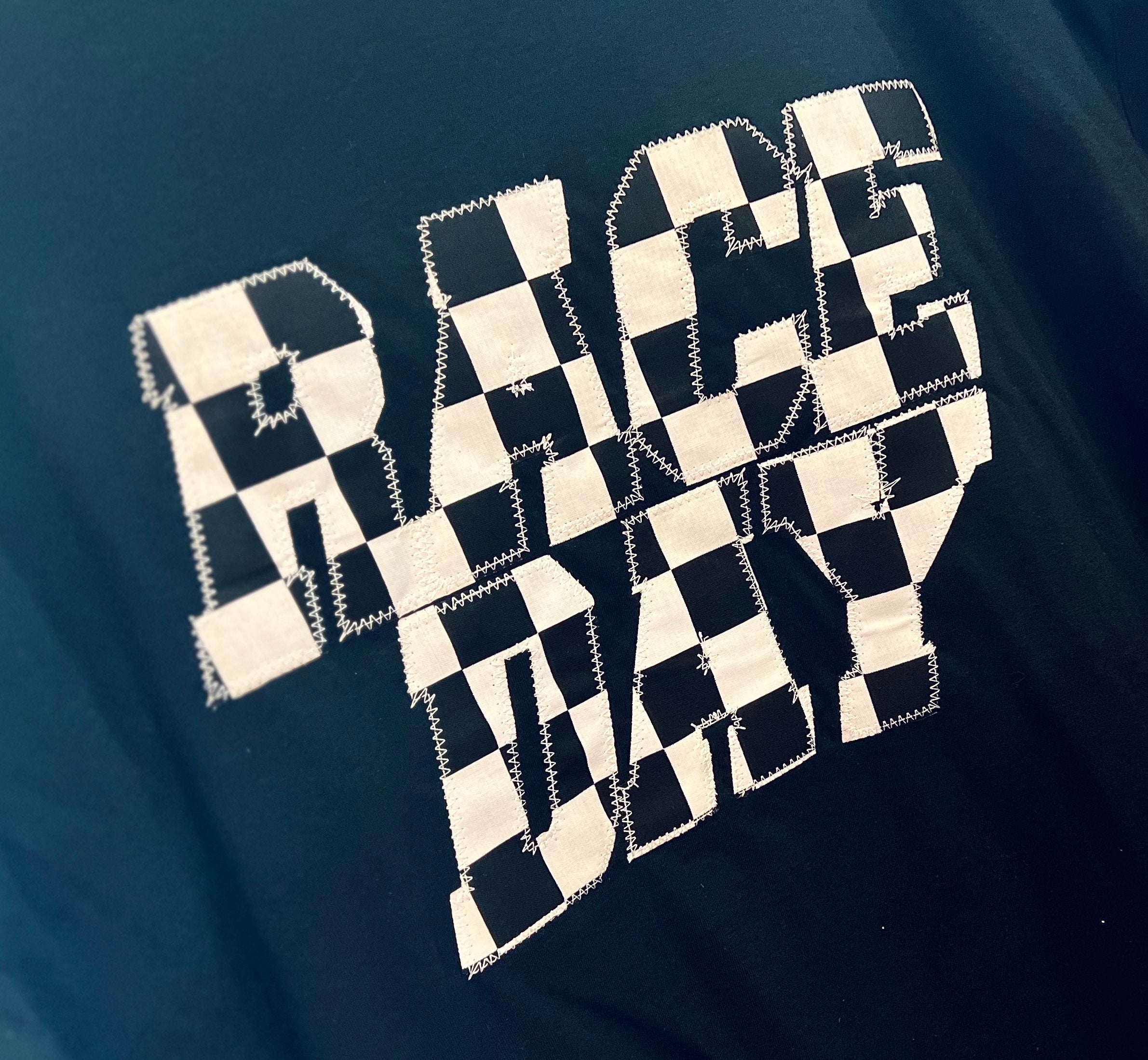 RACE DAY CHECKERED FLAG APPLIQUED HANDMADE TEE