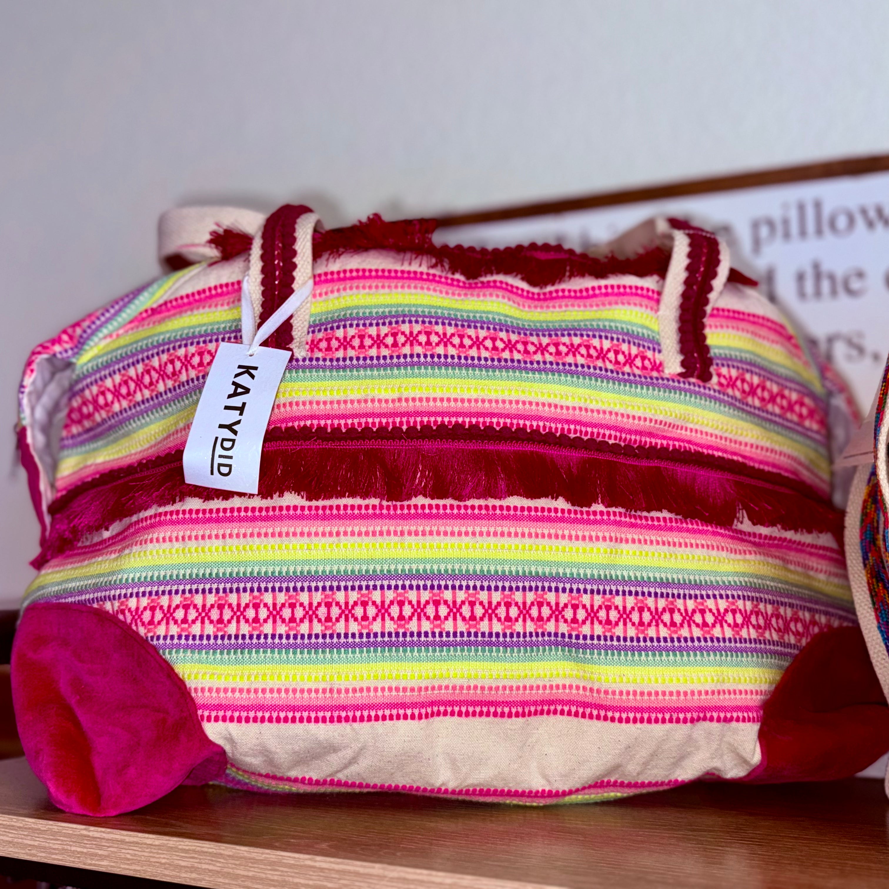 Magenta Frilled Multicolor Weekender Tassel Duffle Bag