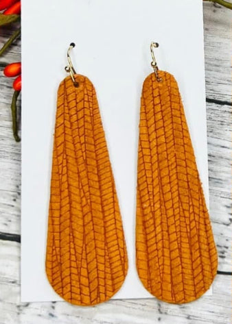 TEXTURED LONG DIAMOND TEARDROP LEATHER HANDMADE EARRINGS BY B.O.D