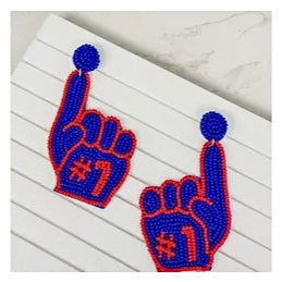 GO FOAM #1 FINGERS SEEDBEAD FOOTBALL GAMEDAY EARRINGS BY P.O.