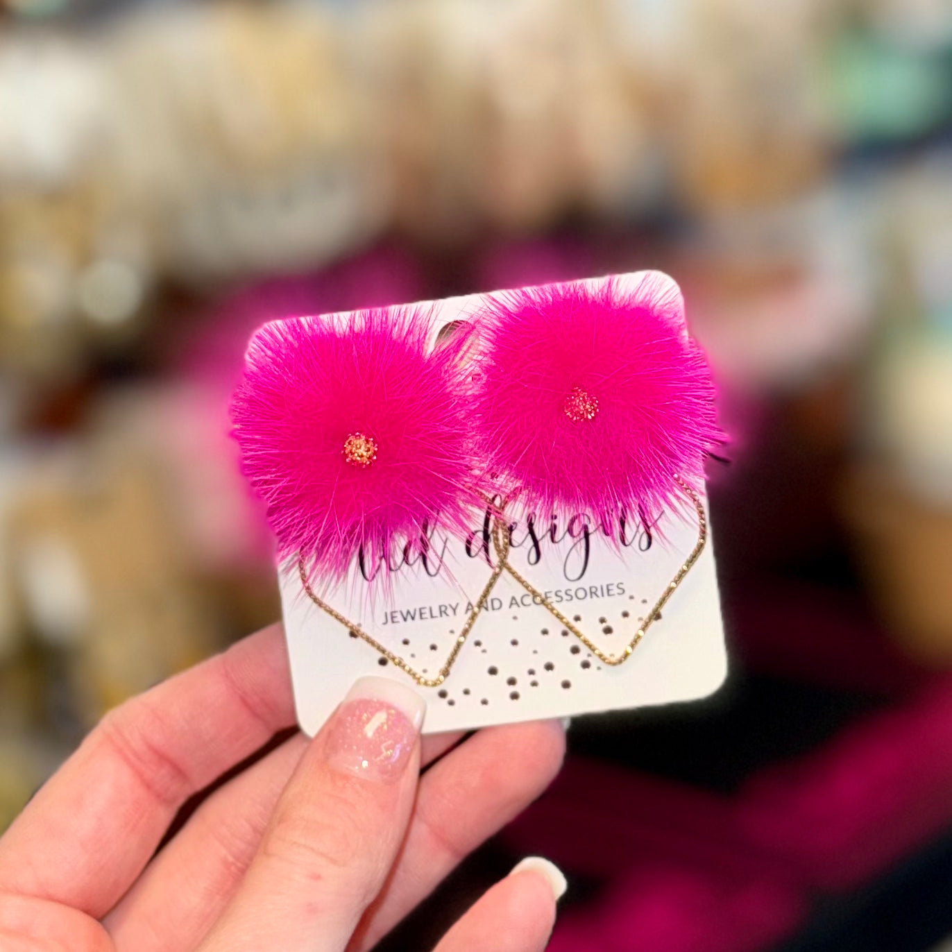 Hot Pink Puff Heart Earrings TLD Designs