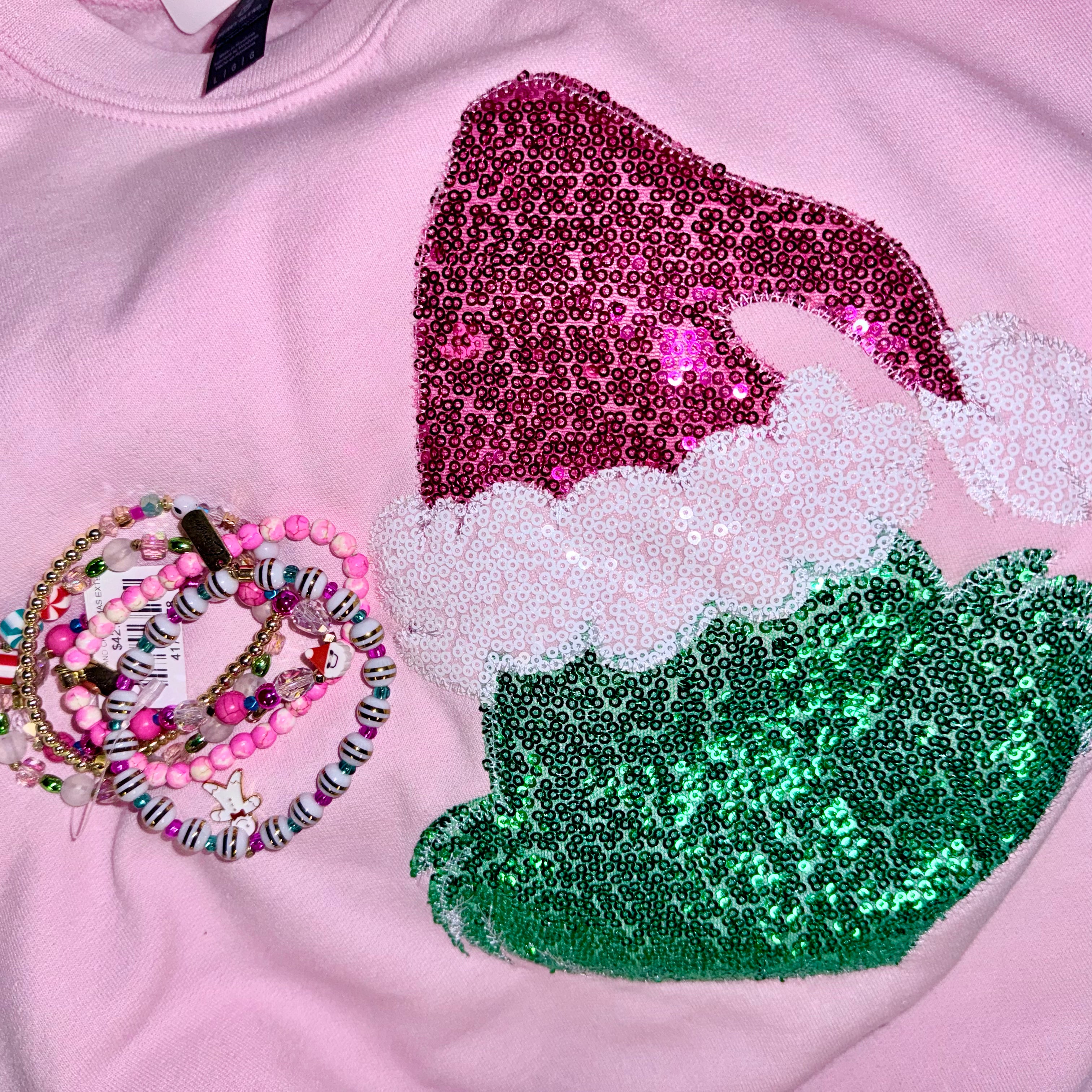 THE MEAN ONE GRINCH FACE SWEATSHIRT APPLIQUED HANDMADE EMBROIDERED