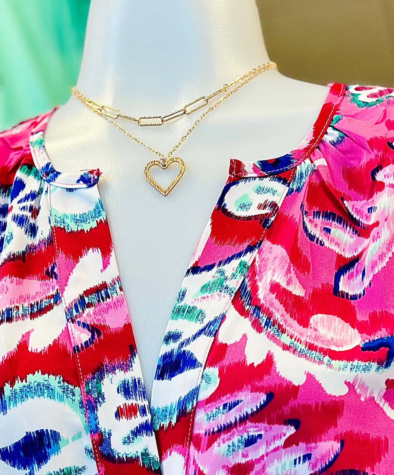 GOLD LINK CHAIN LAYERED OPEN HEART 16-18" NECKLACE