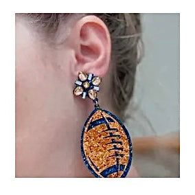 GLITTER FOOTBALL TWO TIER DANGLE GAMEDAY EARRINGS BY P.O.
