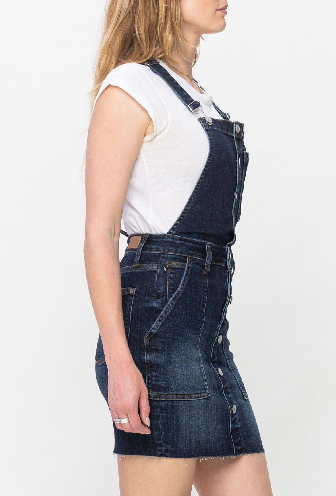 Darkwash Button & Pocketed HW Skirt Overalls-PLUS