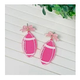 FOOTBALL ACRYLIC GAMEDAY WITH BOWS AND BLING EARRINGS BY P.O.