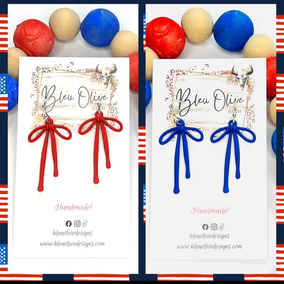 DANGLE METAL BOW RIBBON HANDMADE EARRINGS BY B.O.D