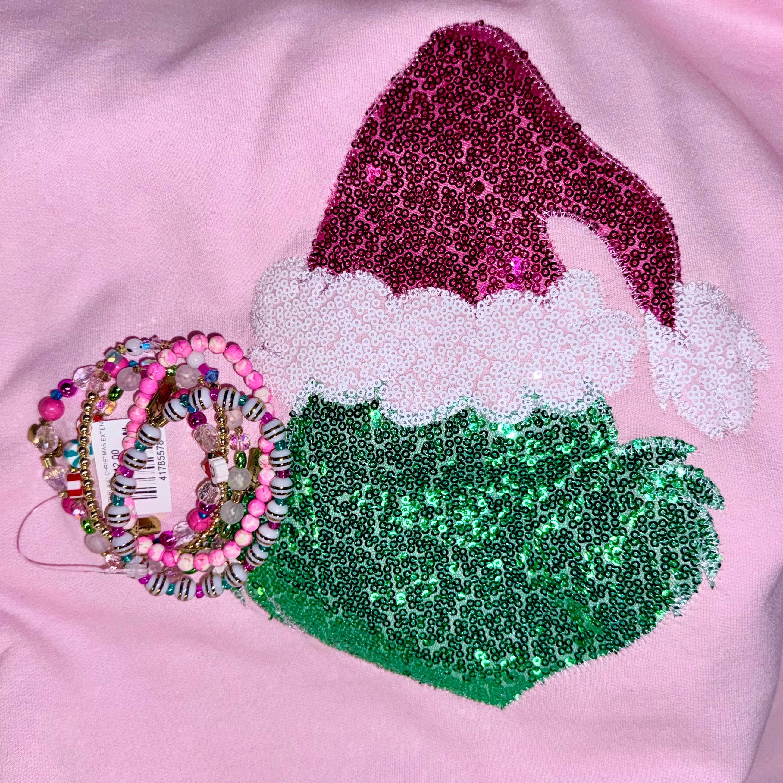 THE MEAN ONE GRINCH FACE SWEATSHIRT APPLIQUED HANDMADE EMBROIDERED