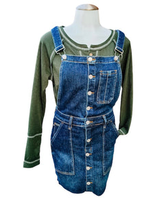 Darkwash Button & Pocketed HW Skirt Overalls-PLUS