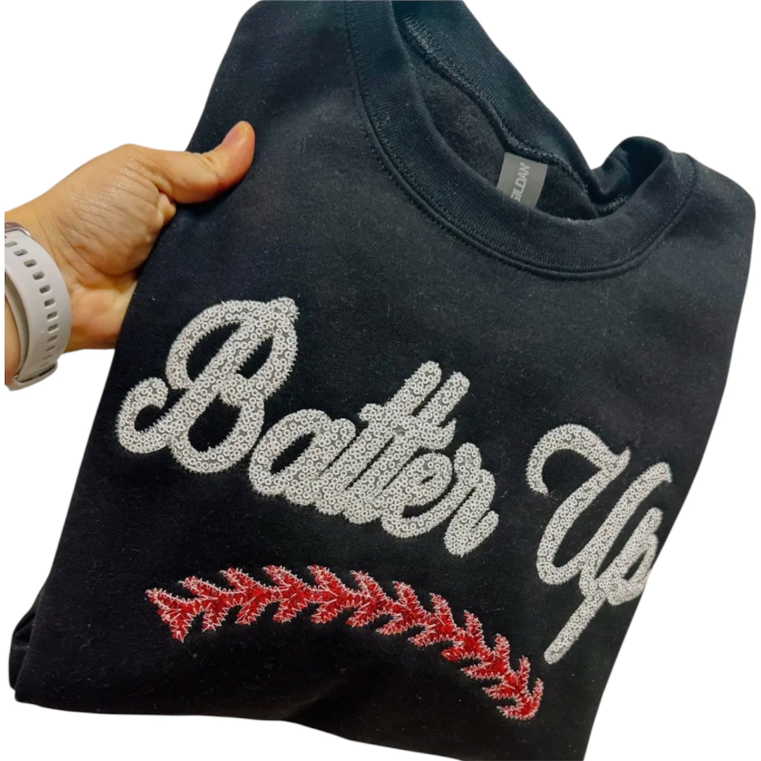 BATTER UP HANDMADE REAL SEQUIN BASEBALL APPLIQUED SWEATSHIRT- SALE- SMALL AVAILABLE