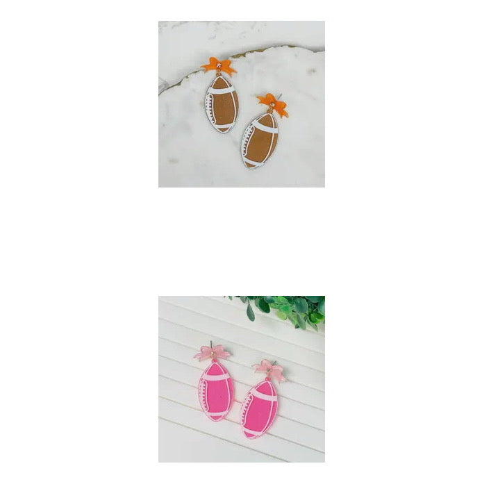 FOOTBALL ACRYLIC GAMEDAY WITH BOWS AND BLING EARRINGS BY P.O.