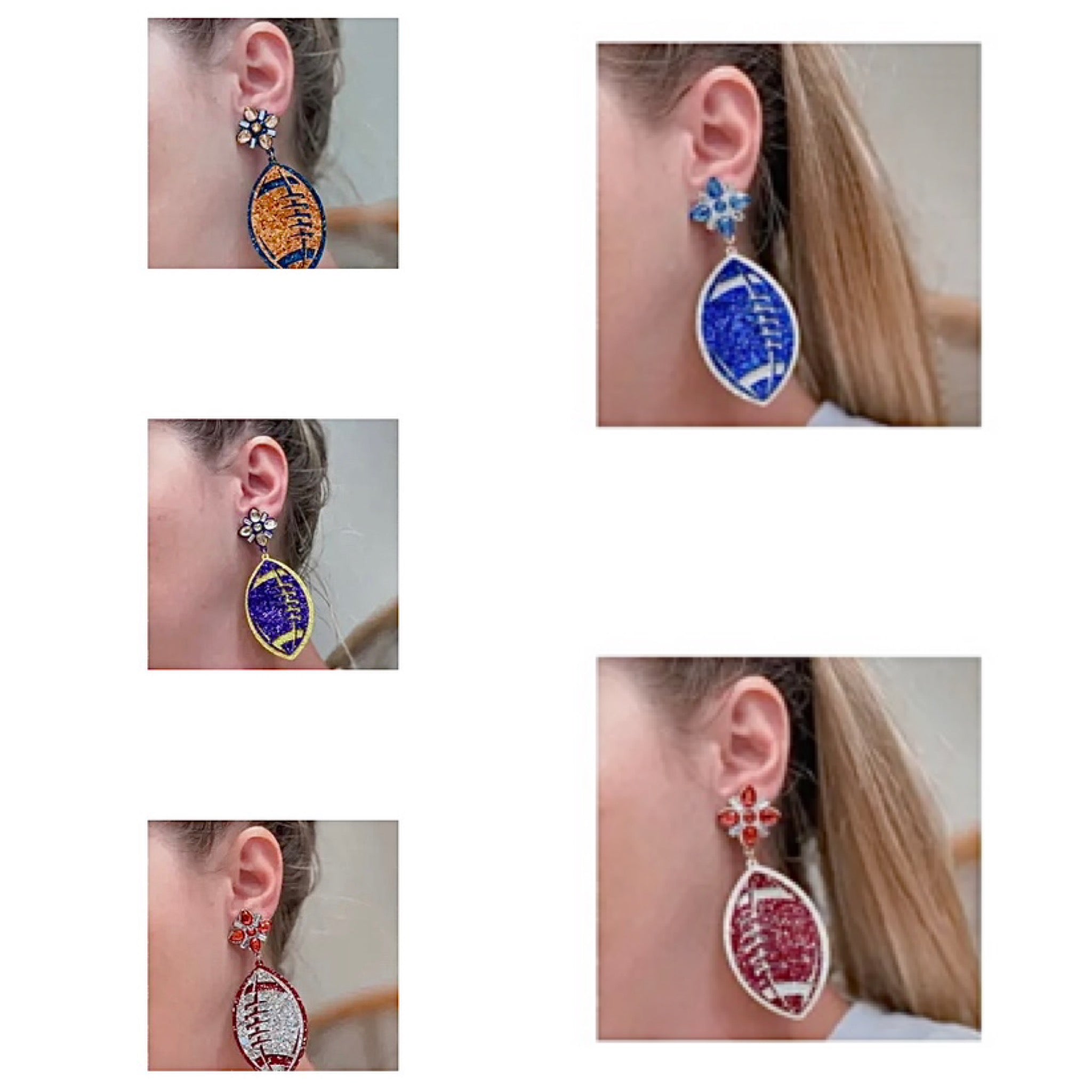 GLITTER FOOTBALL TWO TIER DANGLE GAMEDAY EARRINGS BY P.O.