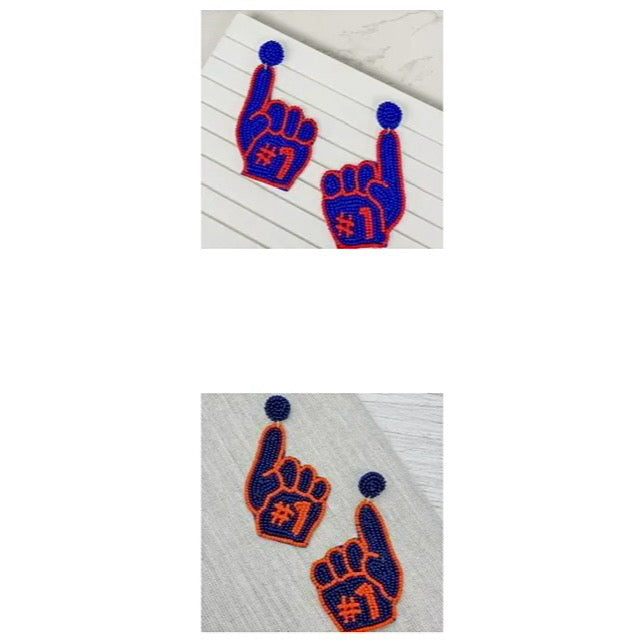 GO FOAM #1 FINGERS SEEDBEAD FOOTBALL GAMEDAY EARRINGS BY P.O.