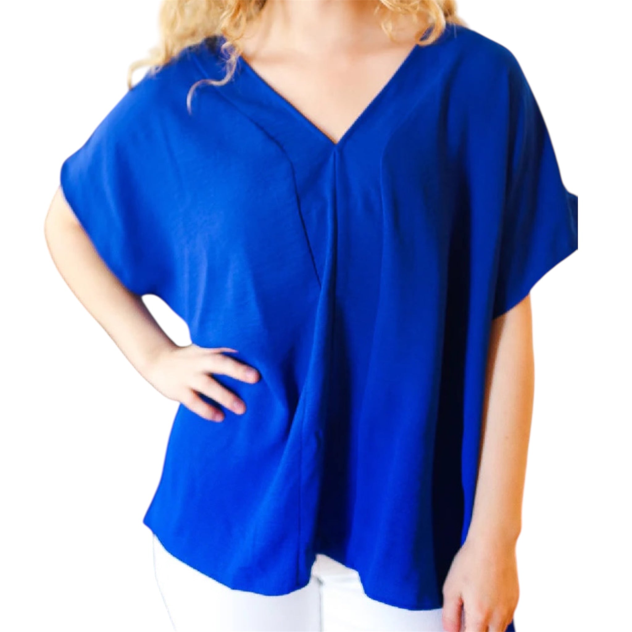 ROYAL BLUE OUTER SEAM PLEAT DETAIL LOOSE FIT DOLMAN BLOUSE- SALE- MEDIUM/LARGE AVAILABLE