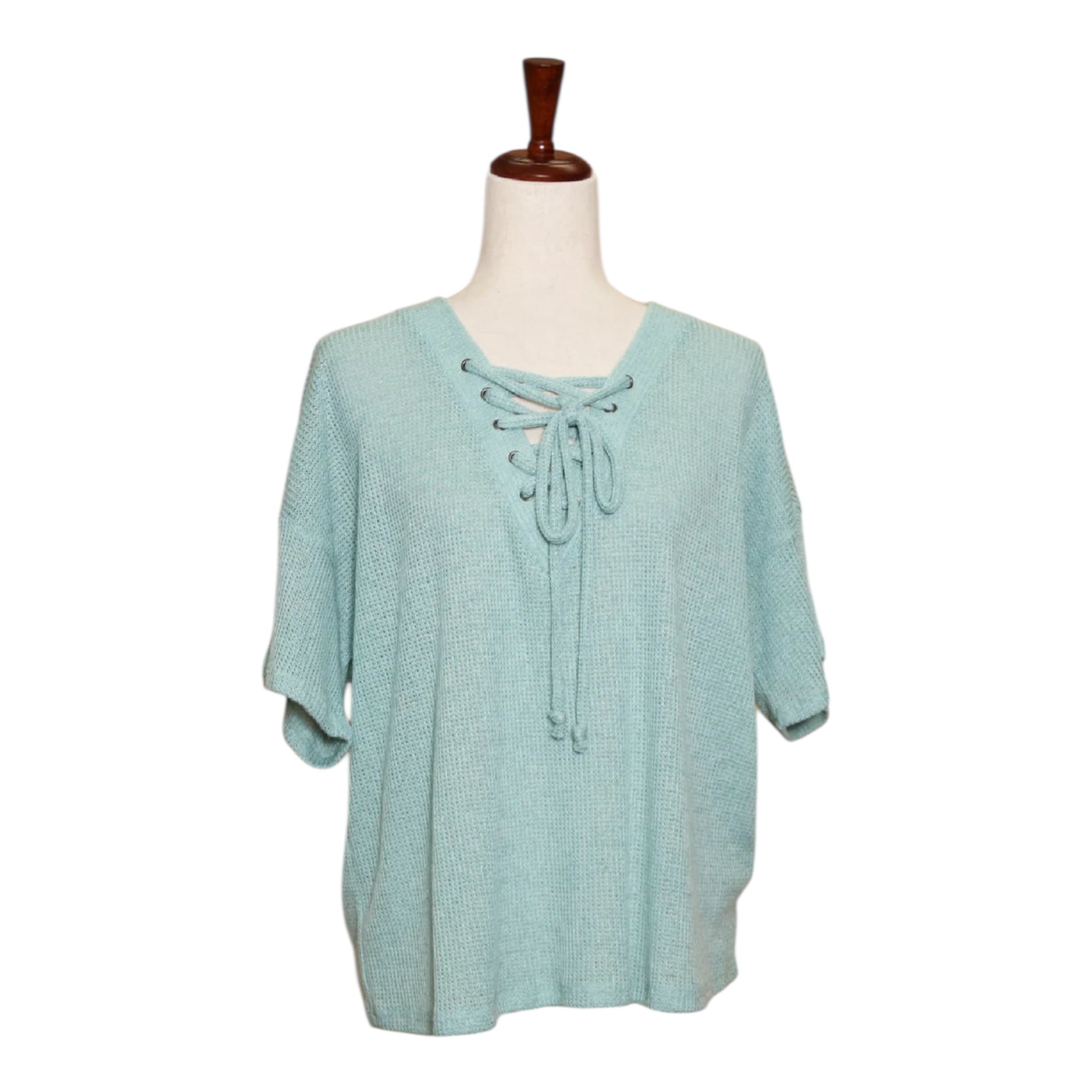 SAGE LACE UP FRONT TEE BLOUSE- SALE
