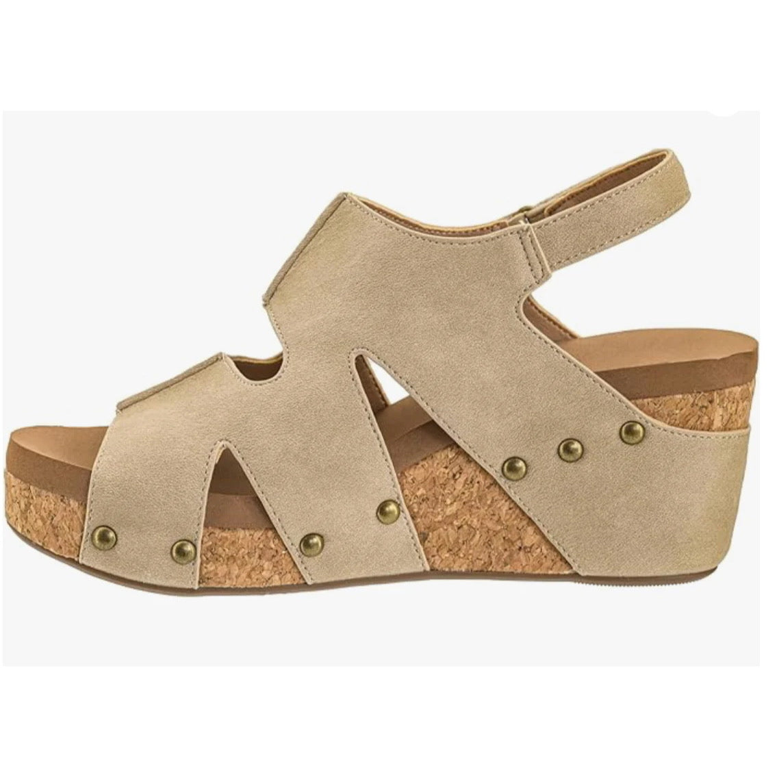 CUT IT OUT TAUPE CORKYS SANDAL WEDGES