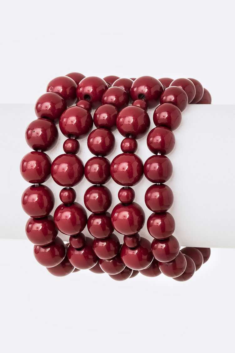 BURGUNDY 5 STRAND 10MM PEARL STRETCH BRACELET SET