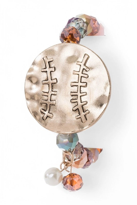 GOLD CHARM SPORTS BASEBALL ICONIC CRYSTAL STRETCH BRACELET