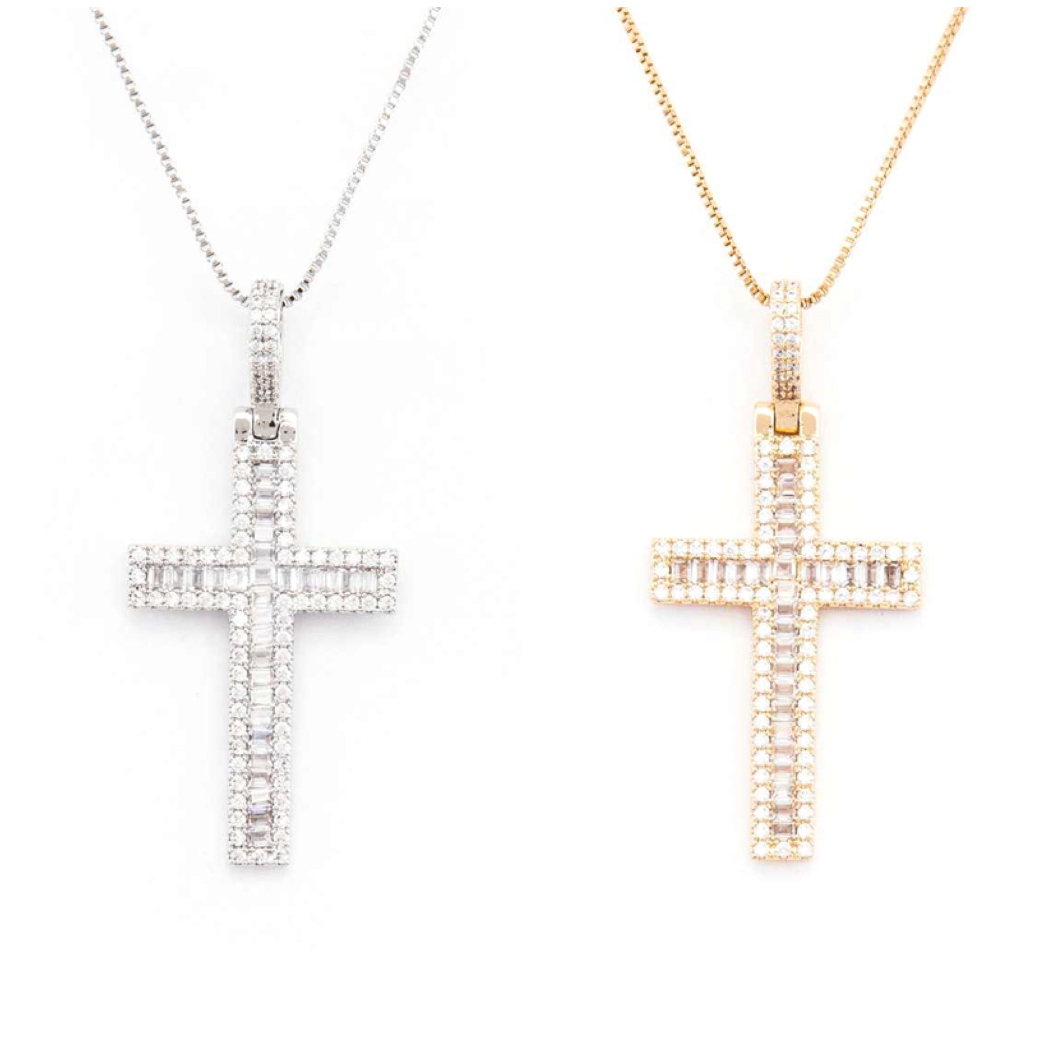 CROSS BAGUETTE CZ PENDANT GIFTABLE NECKLACE