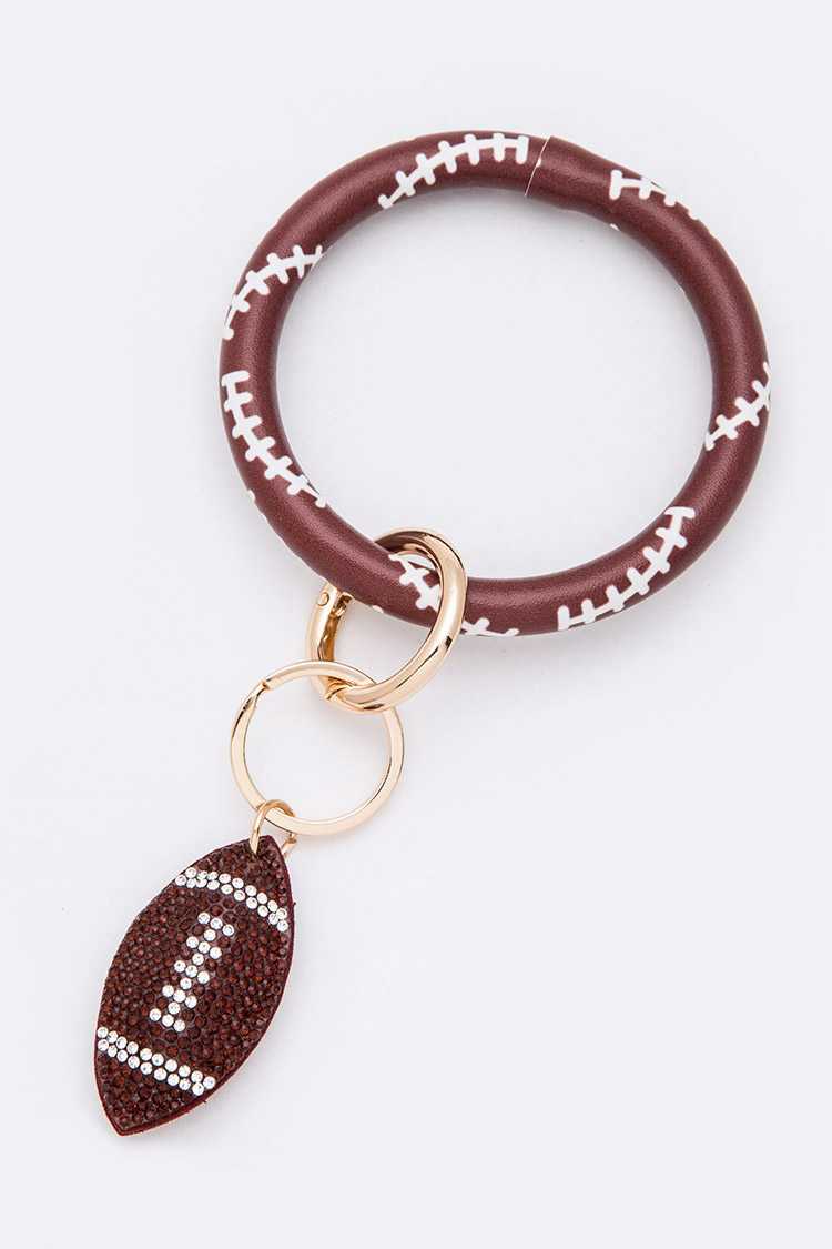 RHINESTONE FOOTBALL SPORTS CHARM KEYCHAIN BANGLE BRACELET