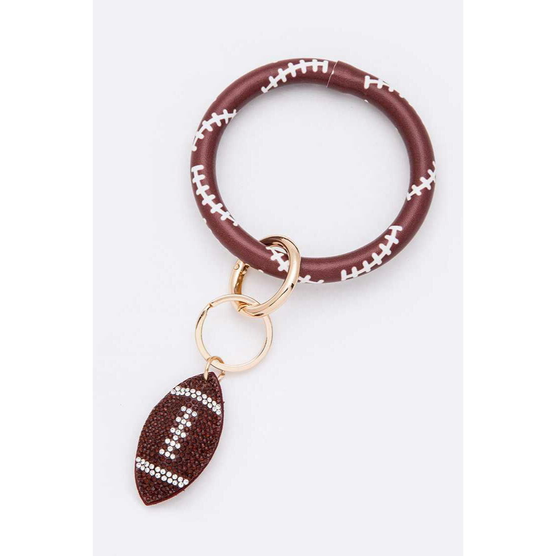 RHINESTONE FOOTBALL SPORTS CHARM KEYCHAIN BANGLE BRACELET