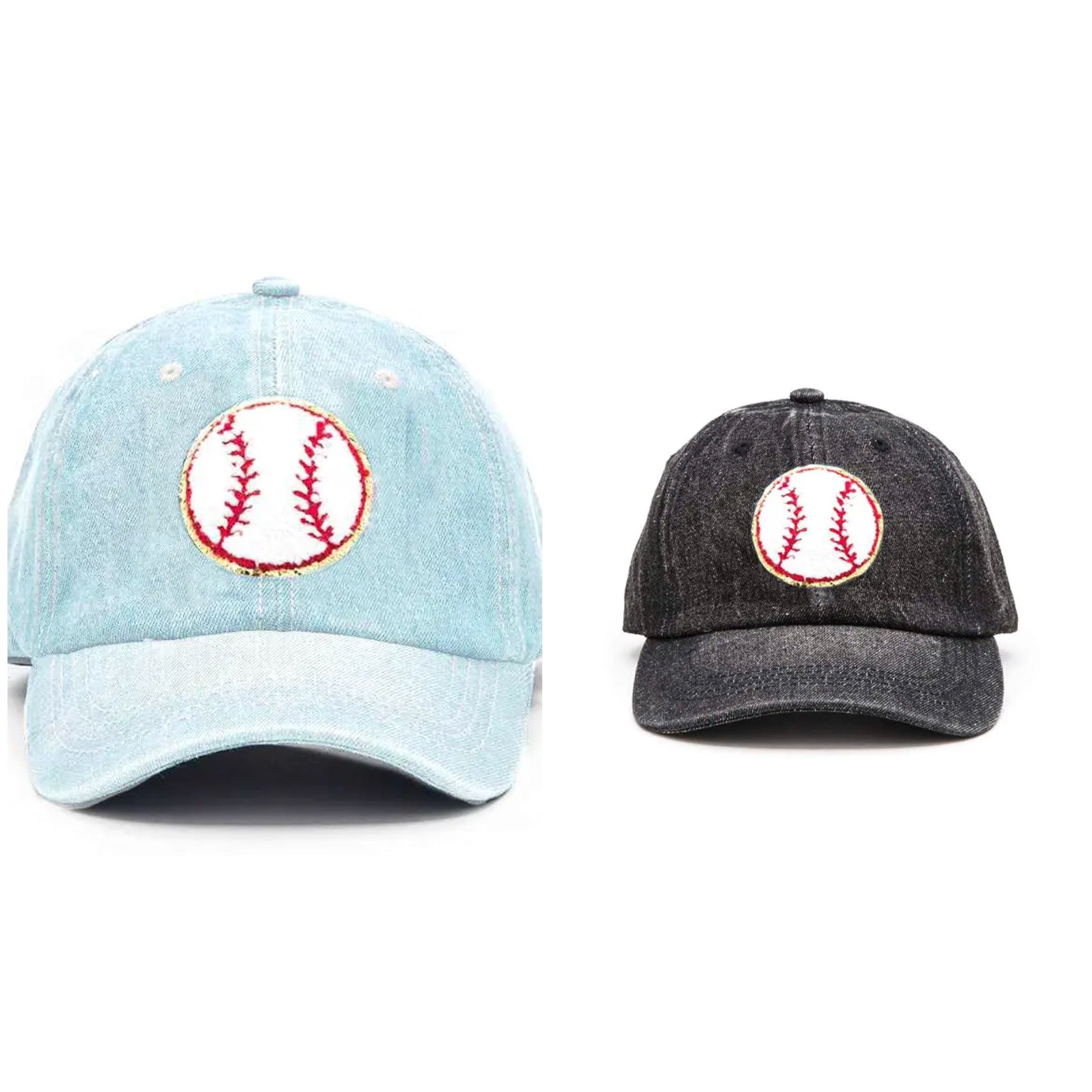 CHENILLE BASEBALL PATCH DENIM BALL CAP HAT