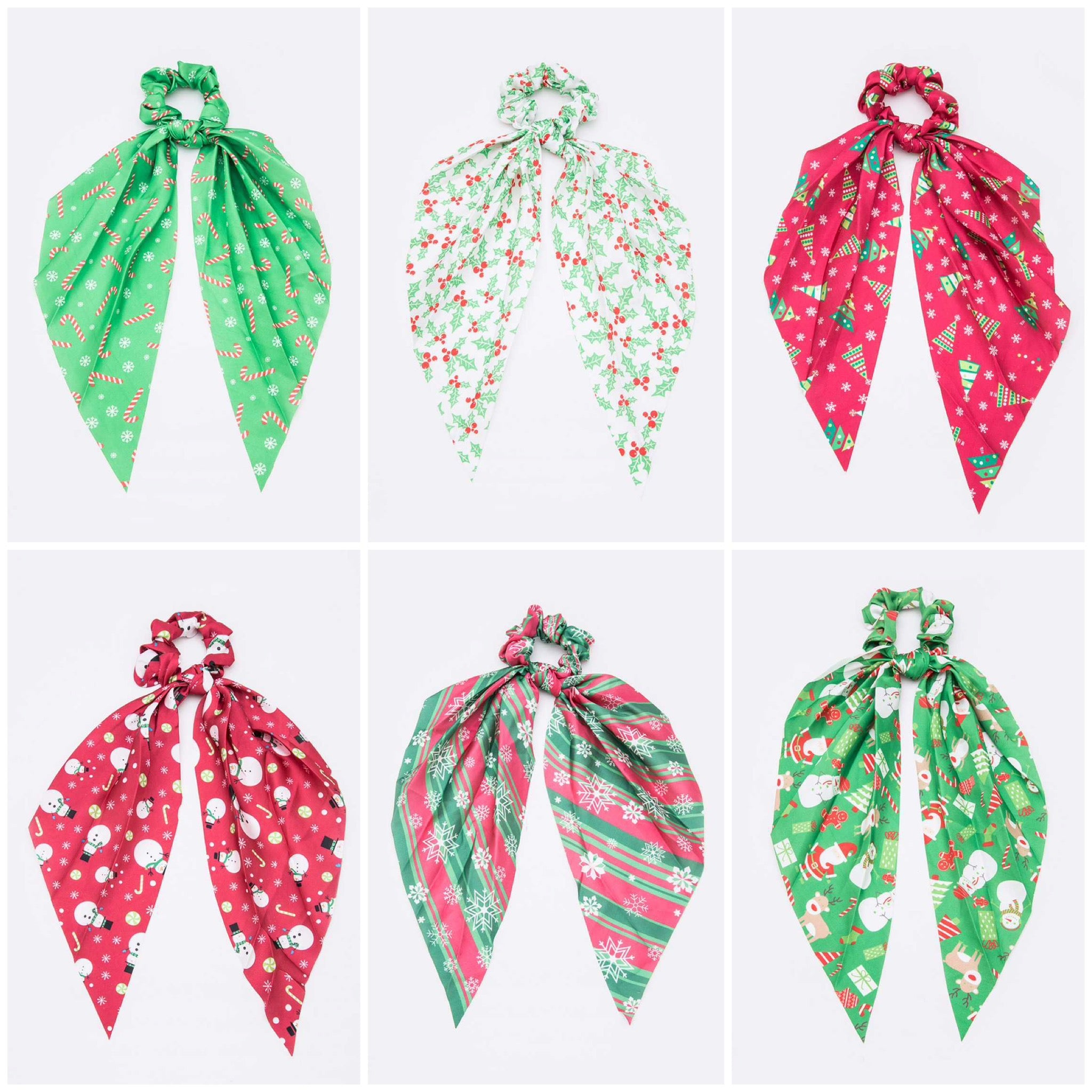 SATIN HAIR SCRUNCHIE SCARF RIBBON WITH CHRISTMAS PRINTS