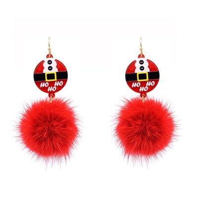 RED SANTA HO HO HO POMPOM 2" EARRINGS