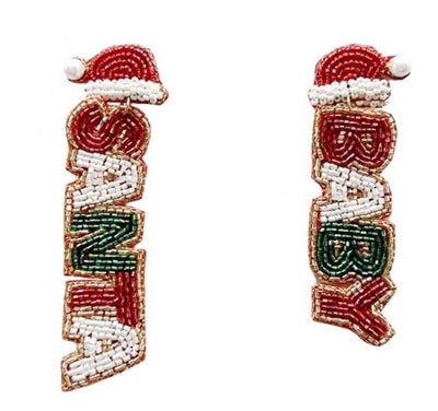 SANTA BABY RED GREEN SEEDBEADED 3" EARRINGS