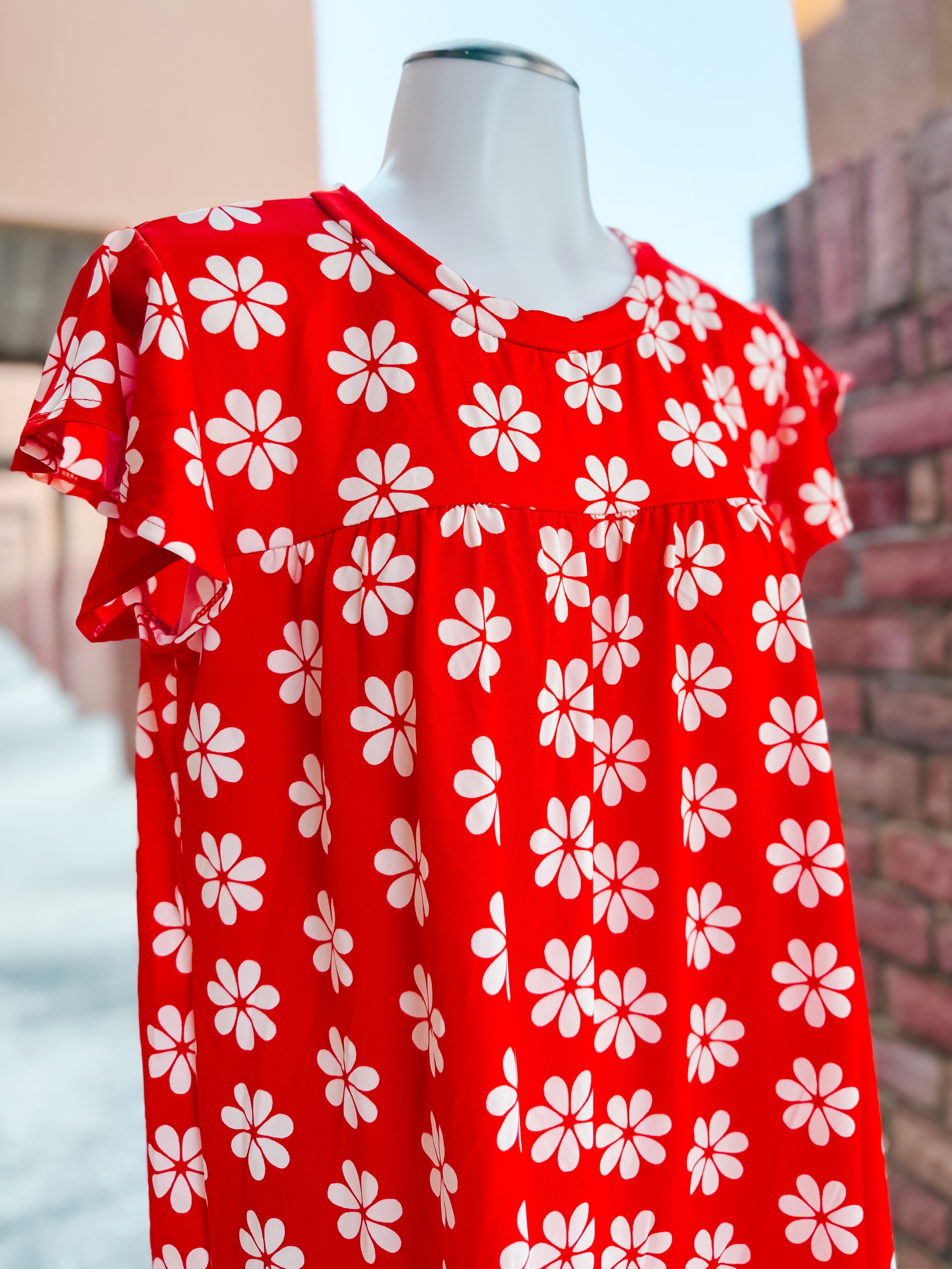 Red Floral Yoke Ruffle Top- PLUS- SALE- 3X AVAILABLE