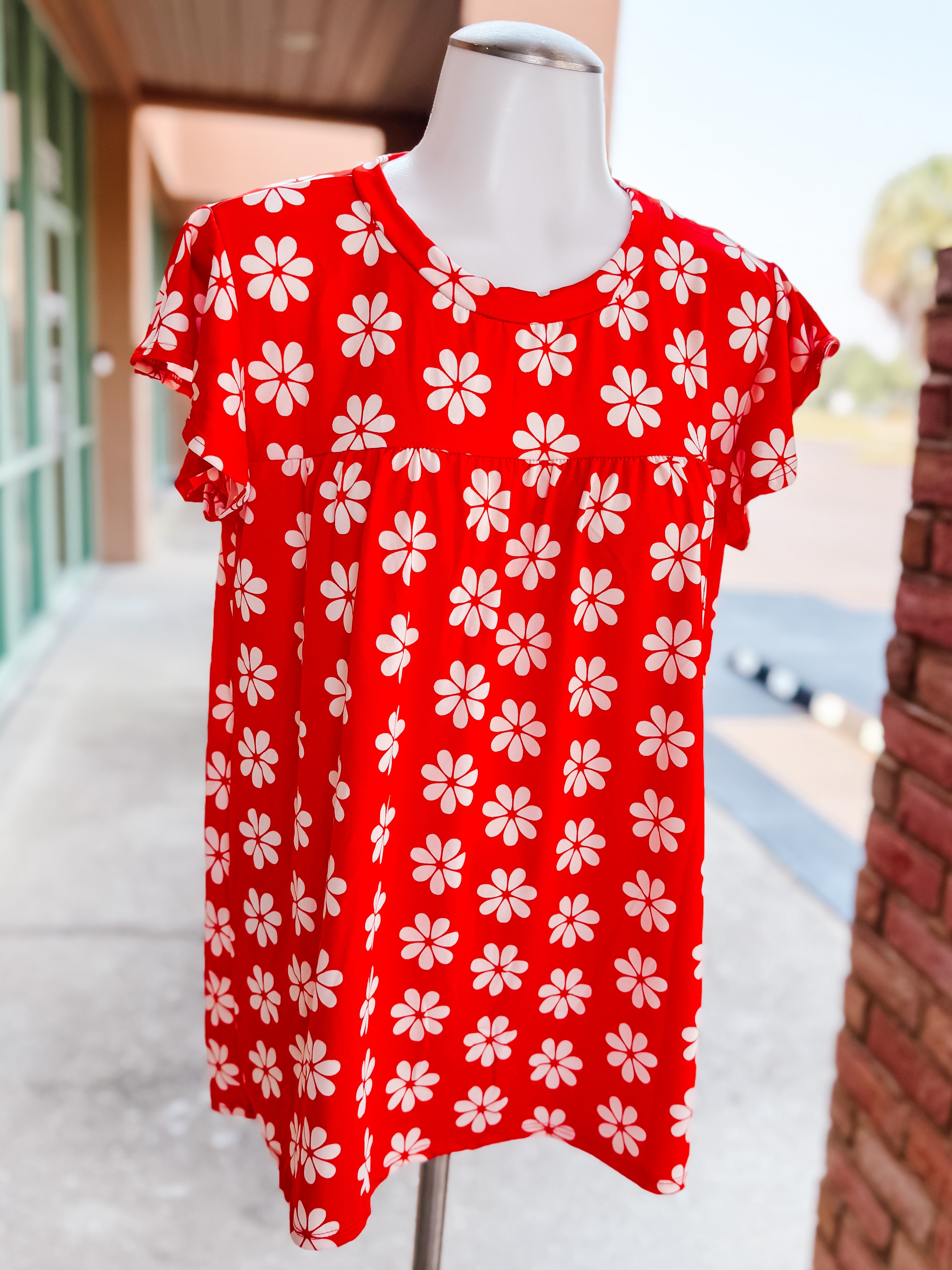 Red Floral Yoke Ruffle Top- PLUS- SALE- 3X AVAILABLE