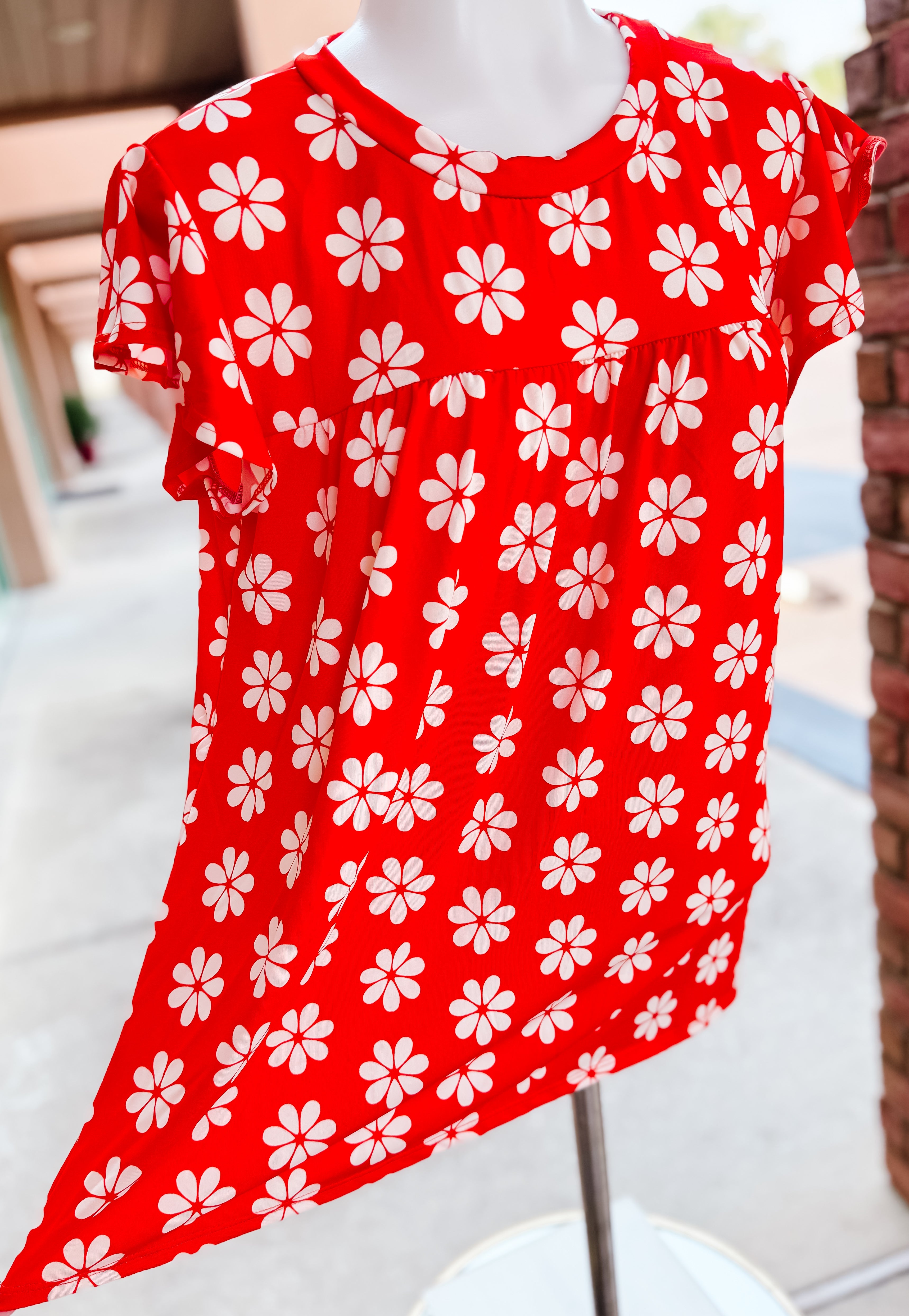 Red Floral Yoke Ruffle Top- PLUS- SALE- 3X AVAILABLE