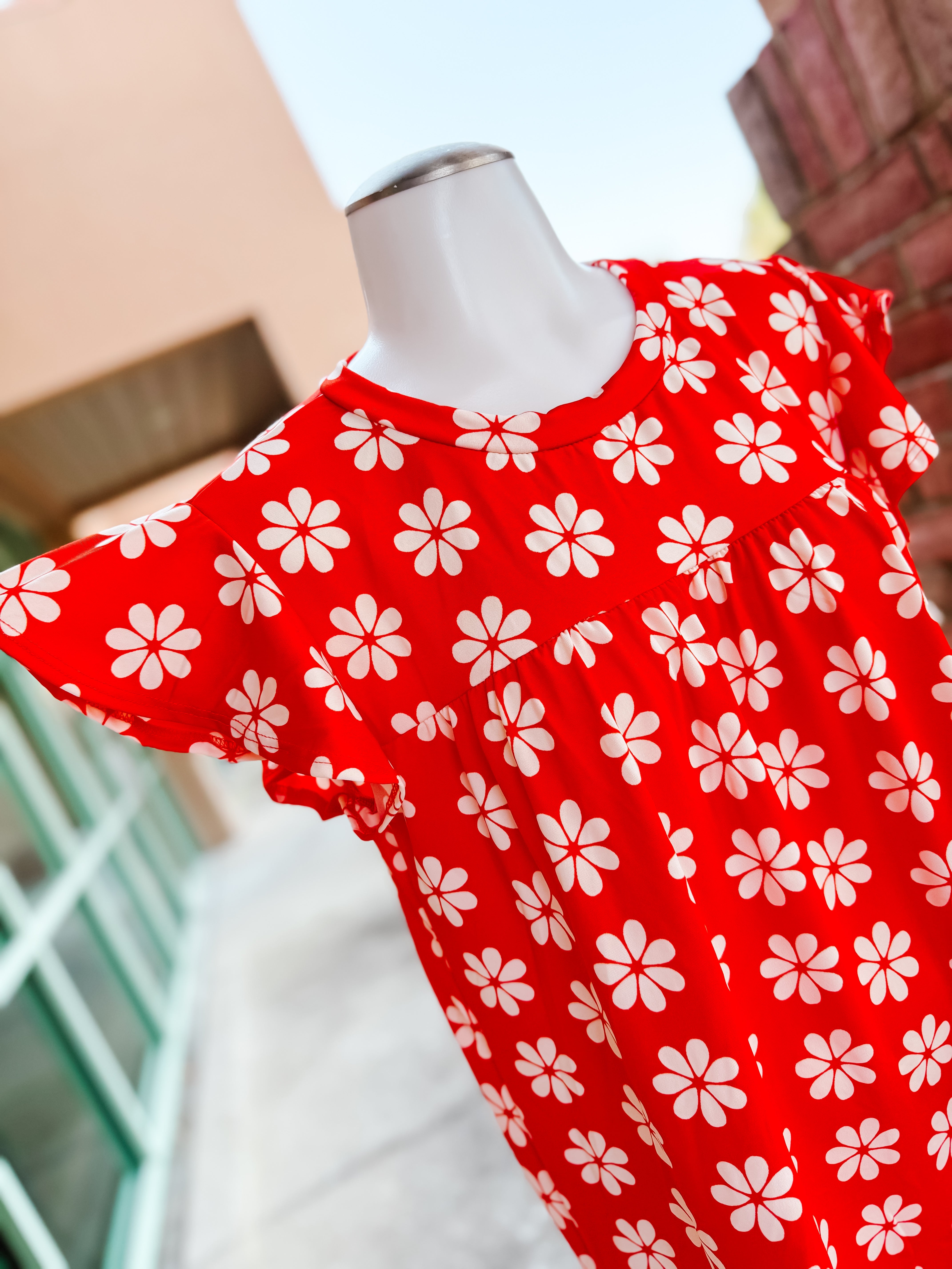 Red Floral Yoke Ruffle Top- PLUS- SALE- 3X AVAILABLE