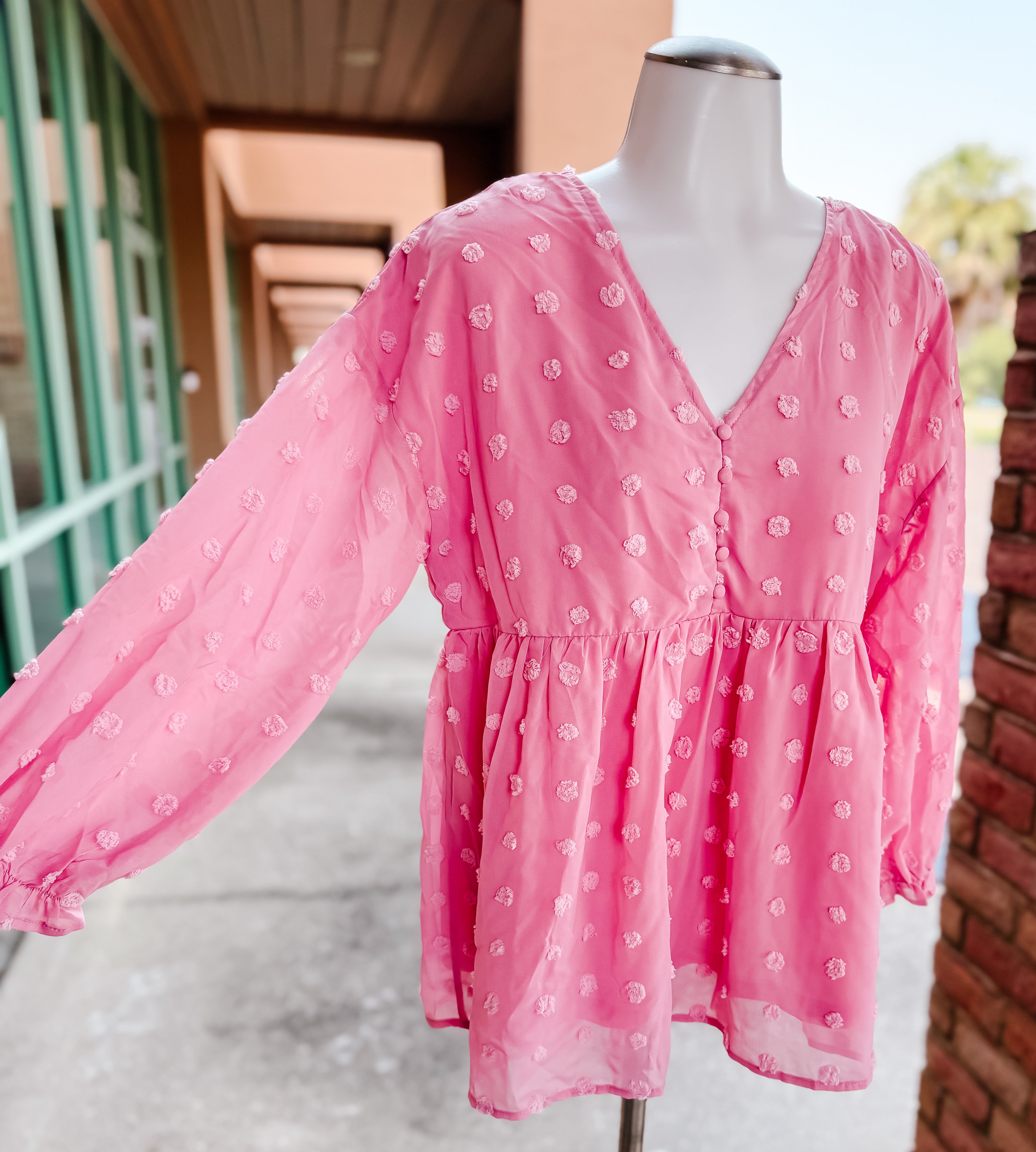 Pink Swiss Dot Top- SALE- SMALL & LARGE AVAILABLE