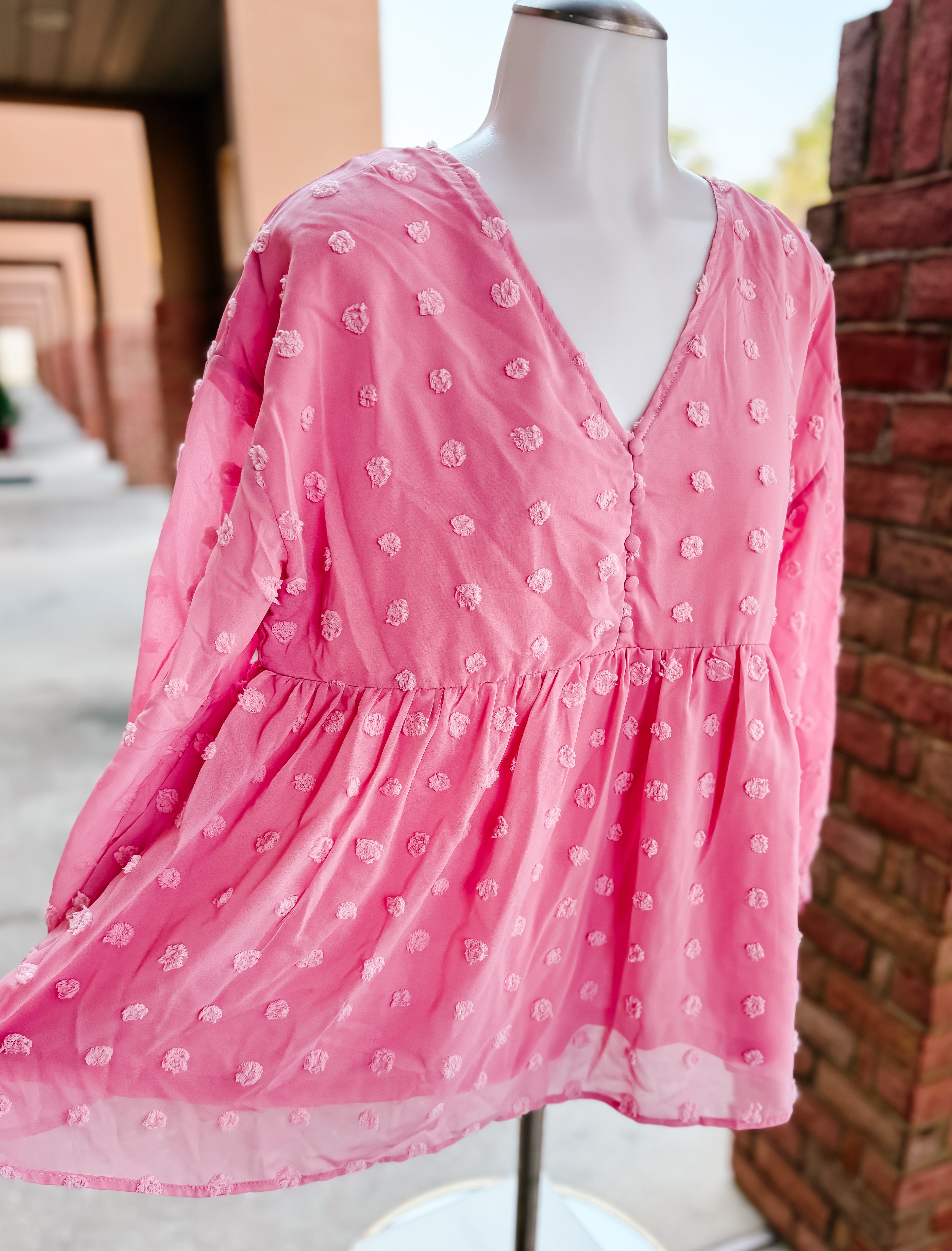 Pink Swiss Dot Top- SALE- SMALL & LARGE AVAILABLE