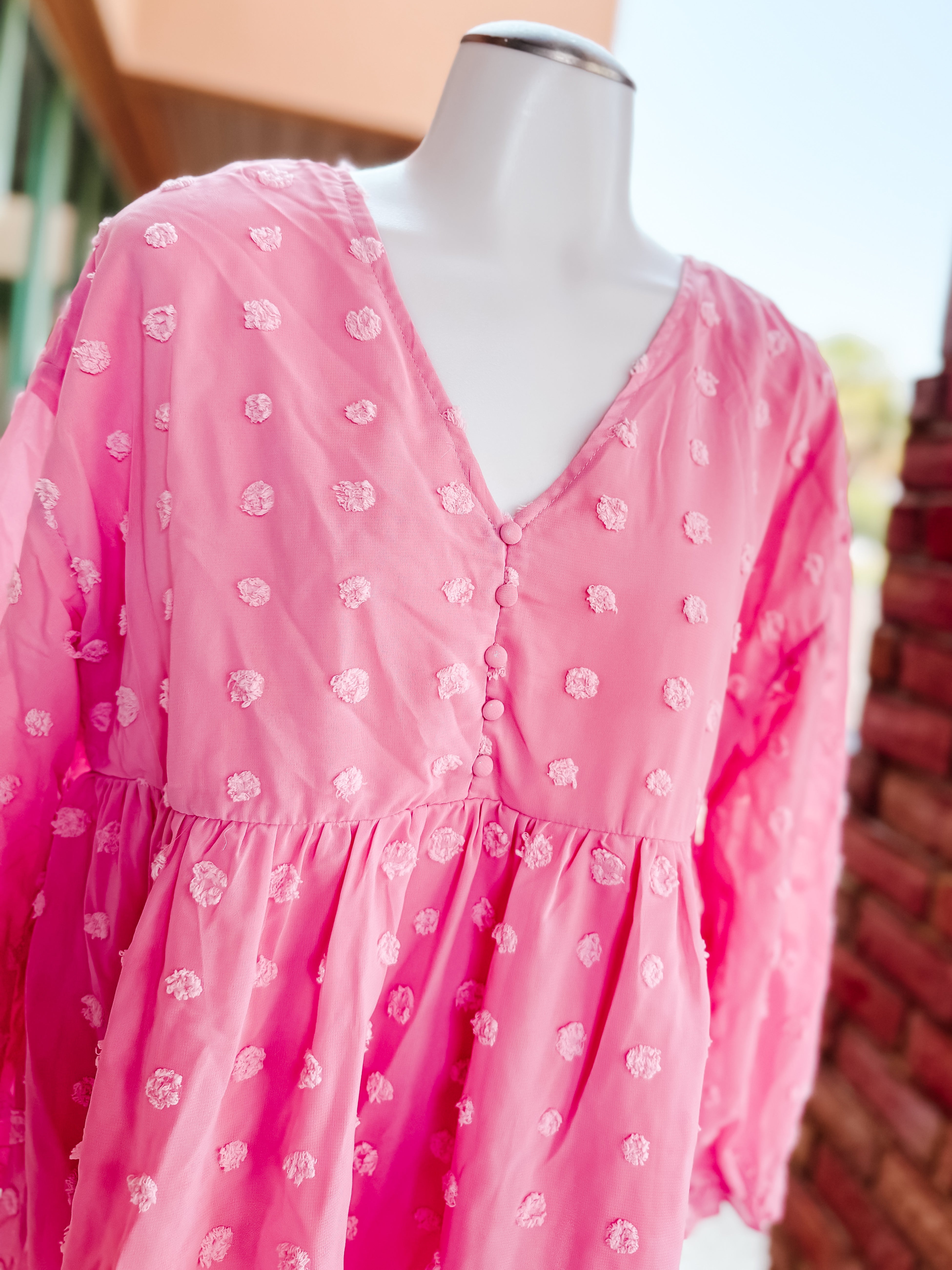 Pink Swiss Dot Top- SALE- SMALL & LARGE AVAILABLE