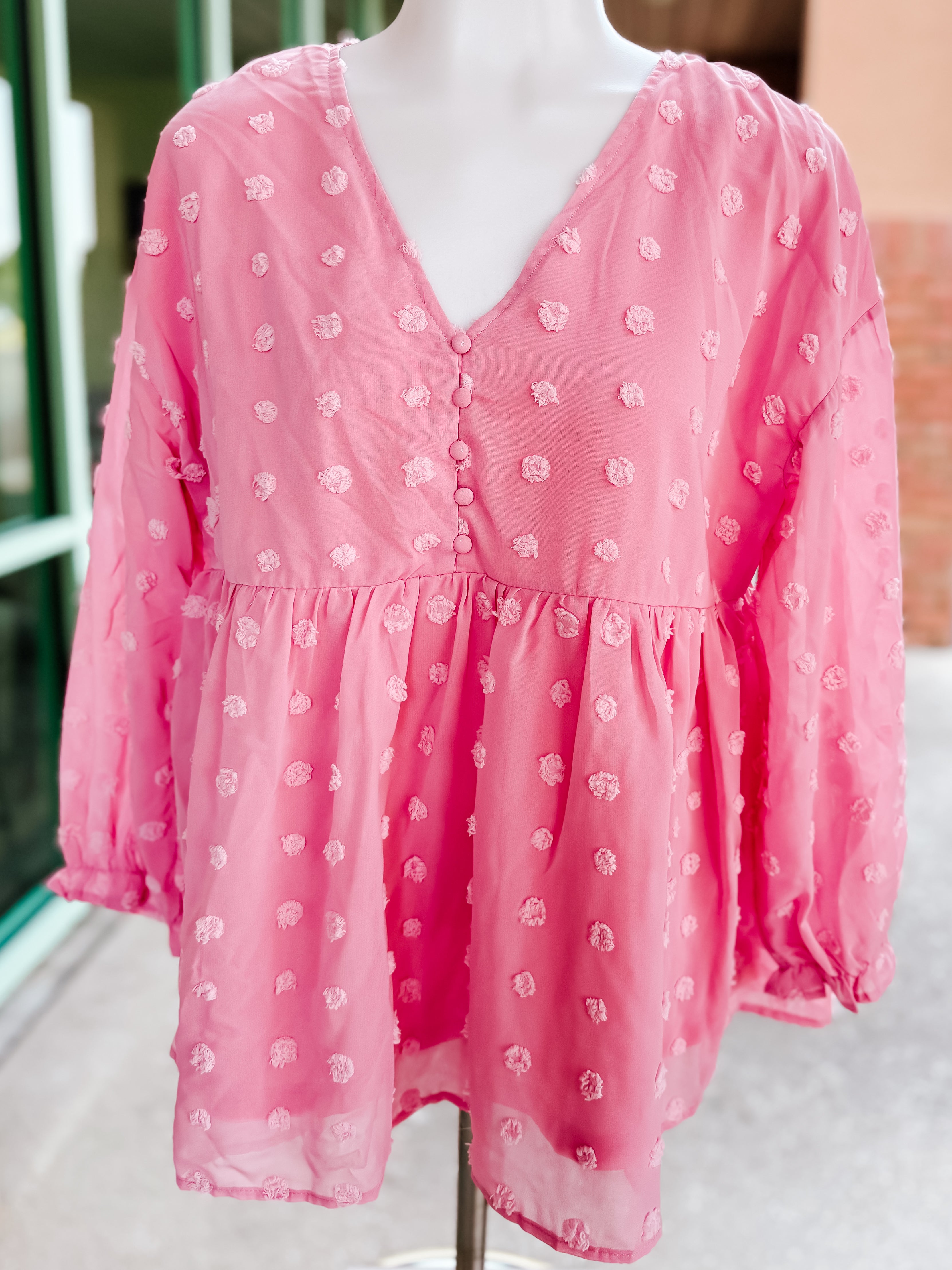 Pink Swiss Dot Top- SALE- SMALL & LARGE AVAILABLE