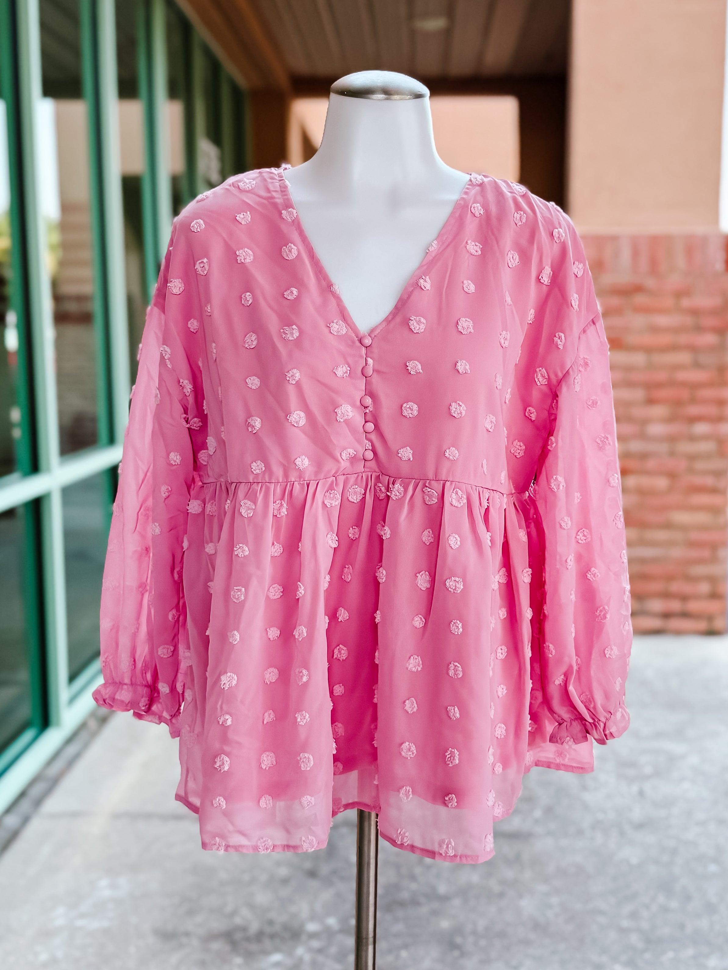 Pink Swiss Dot Top- SALE- SMALL & LARGE AVAILABLE