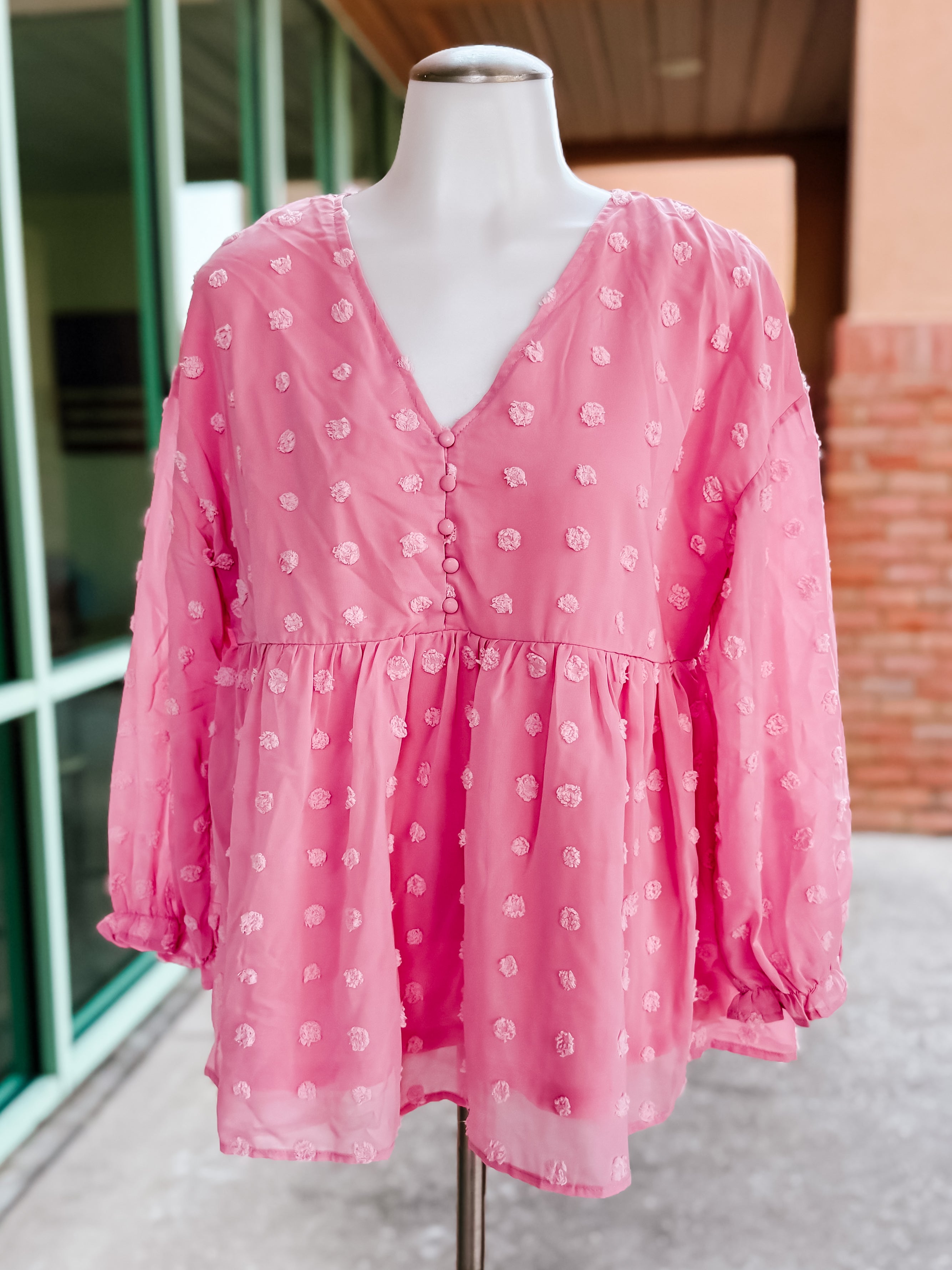 Pink Swiss Dot Top- SALE- SMALL & LARGE AVAILABLE