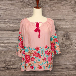 MAUVE PEACH FLORAL EMBROIDERED BLOUSE- SALE
