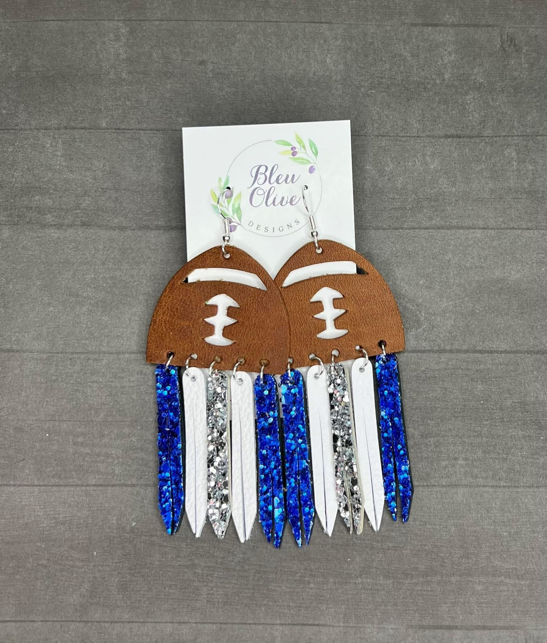 FOOTBALL TEAM SPIRIT FRINGE LEATHER EARRINGS HANDMADE EARRINGS BY B.O.D