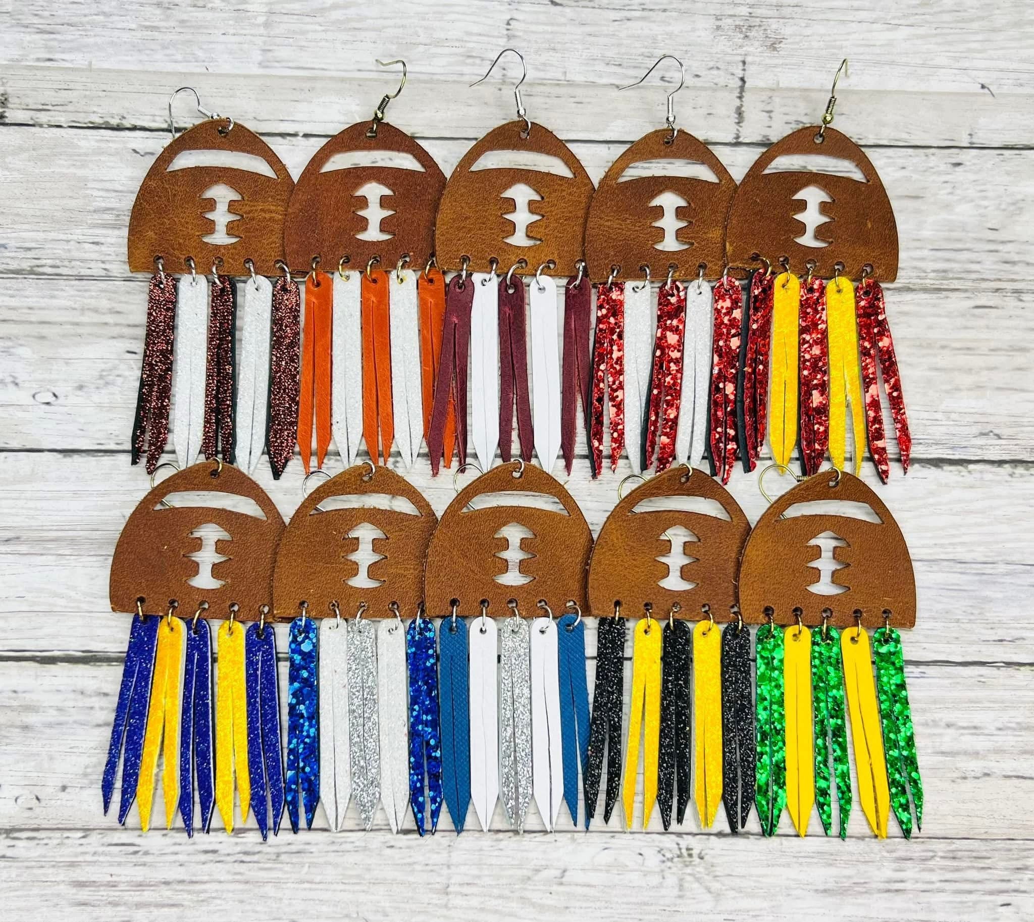 FOOTBALL TEAM SPIRIT FRINGE LEATHER EARRINGS HANDMADE EARRINGS BY B.O.D