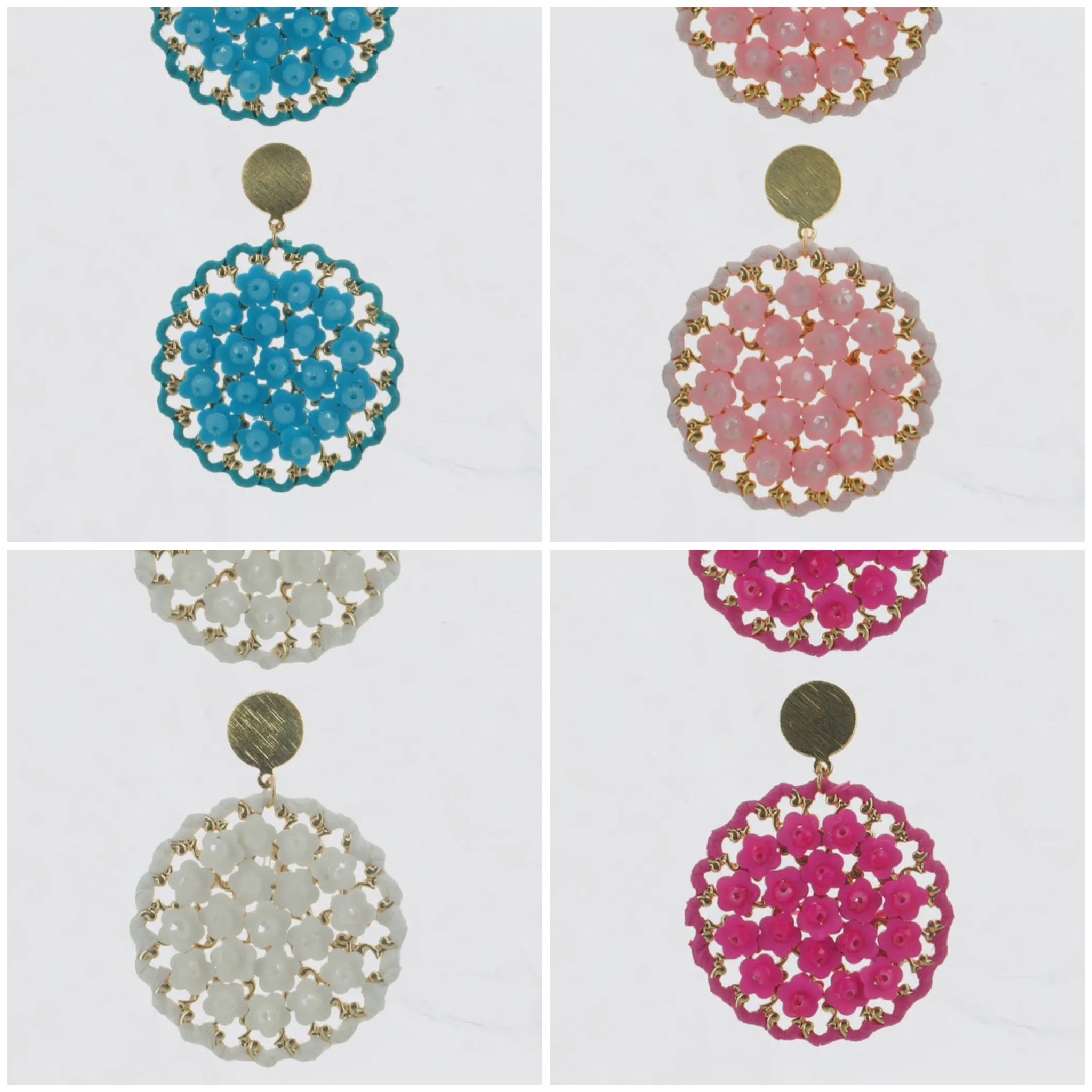 SEA-GLASS-BEADS METAL TOPPER STUD ROUND EARRINGS