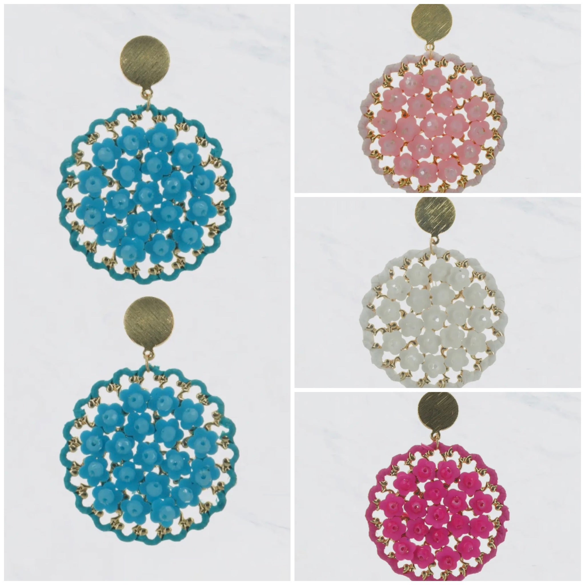 SEA-GLASS-BEADS METAL TOPPER STUD ROUND EARRINGS