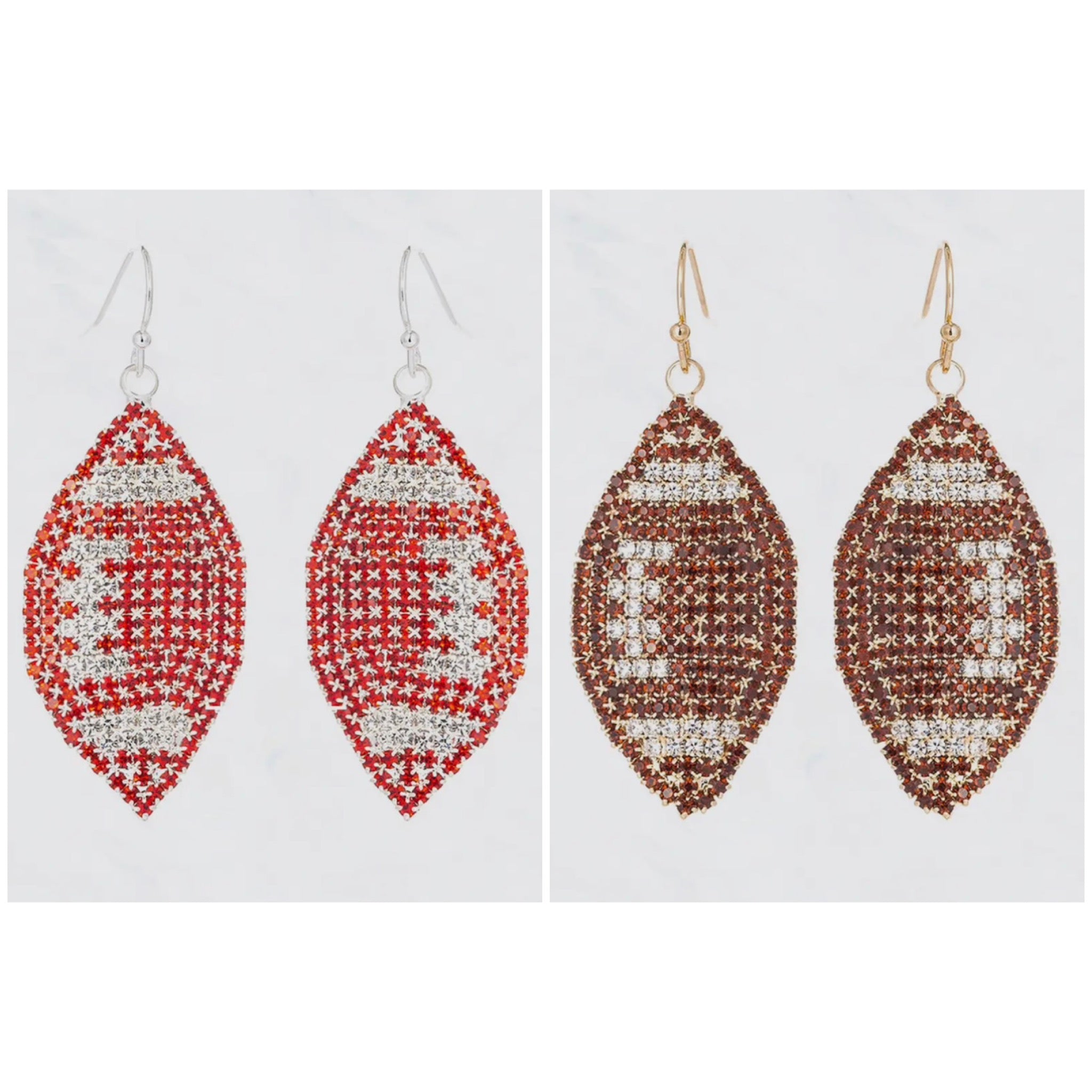 RHINESTONE FOOTBALL DANGLE EARRINGS