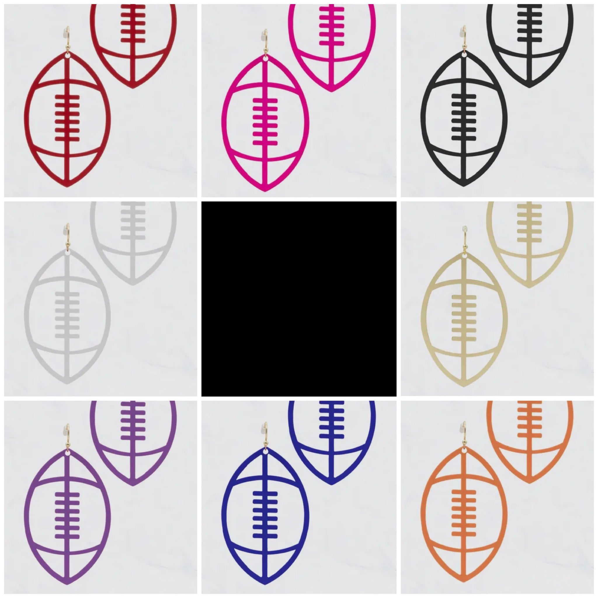 COLORED FILIGREE THIN FOOTBALL CUTOUT EARRINGS