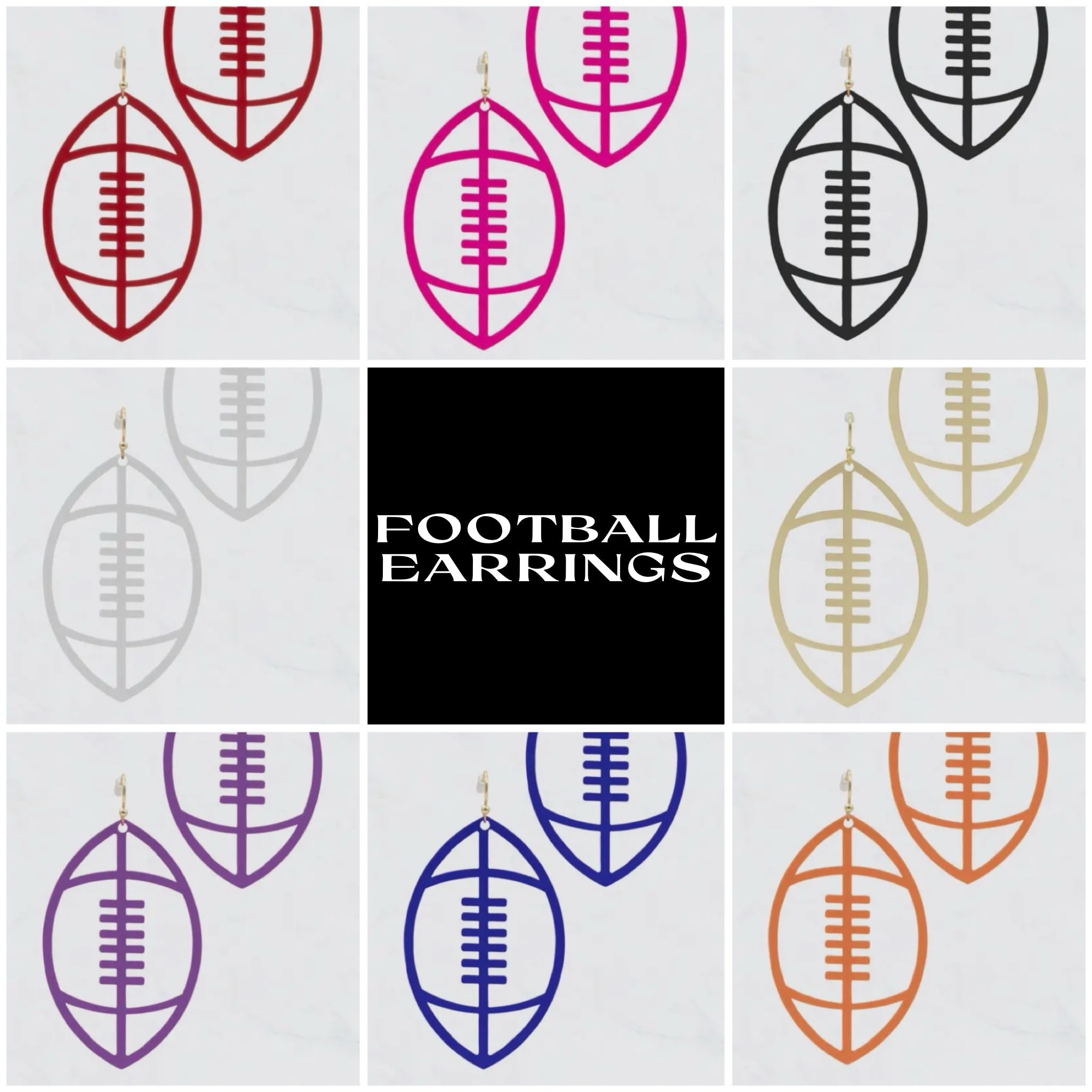 COLORED FILIGREE THIN FOOTBALL CUTOUT EARRINGS