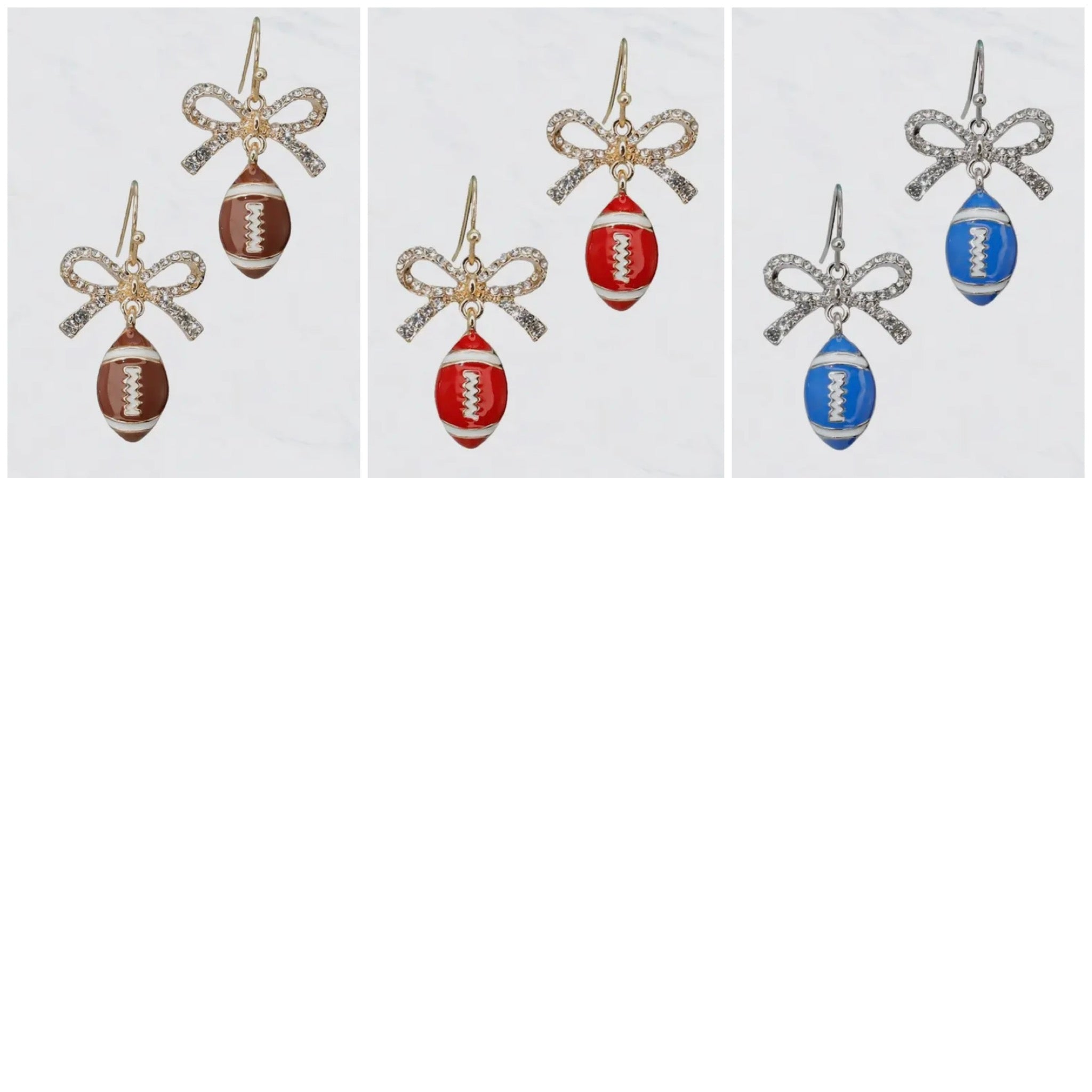 DANGLE FOOTBALL RHINESTONE BOWS EARRINGS