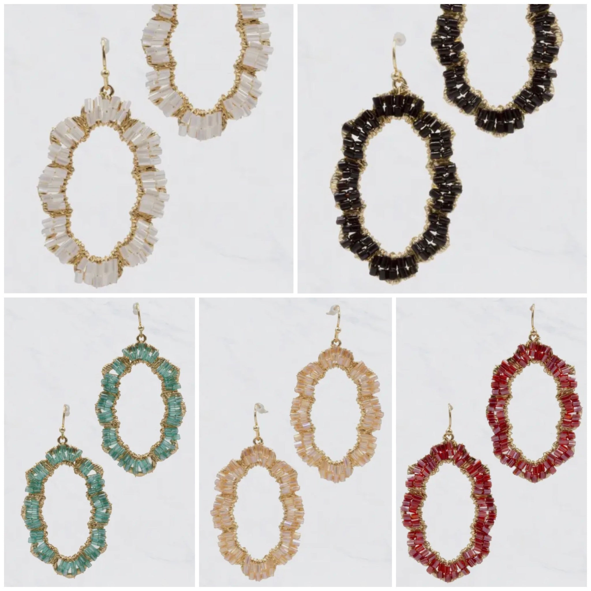 BEADED GEOMETRIC SHAPE-OVAL SPARKLE EARRINGS