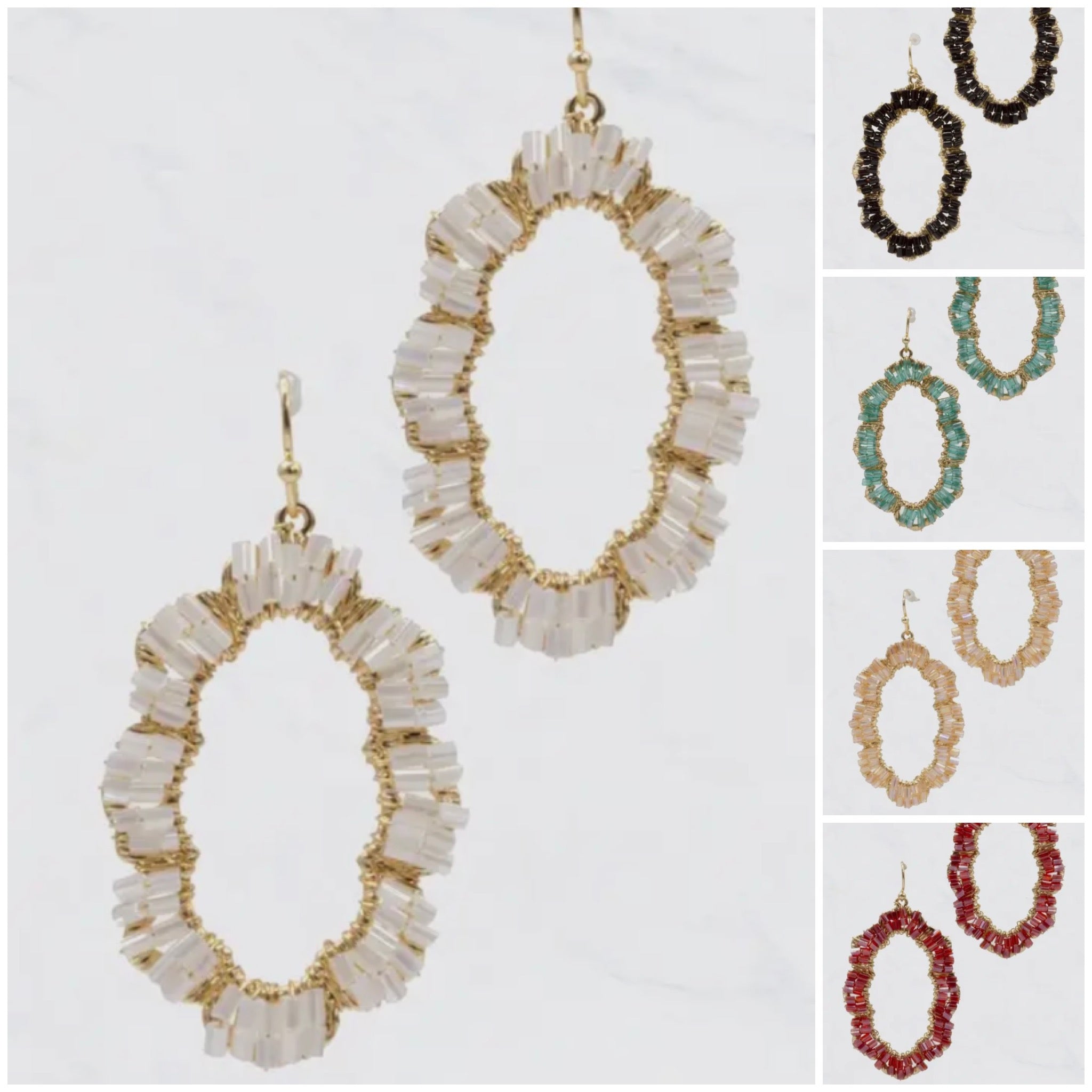 BEADED GEOMETRIC SHAPE-OVAL SPARKLE EARRINGS